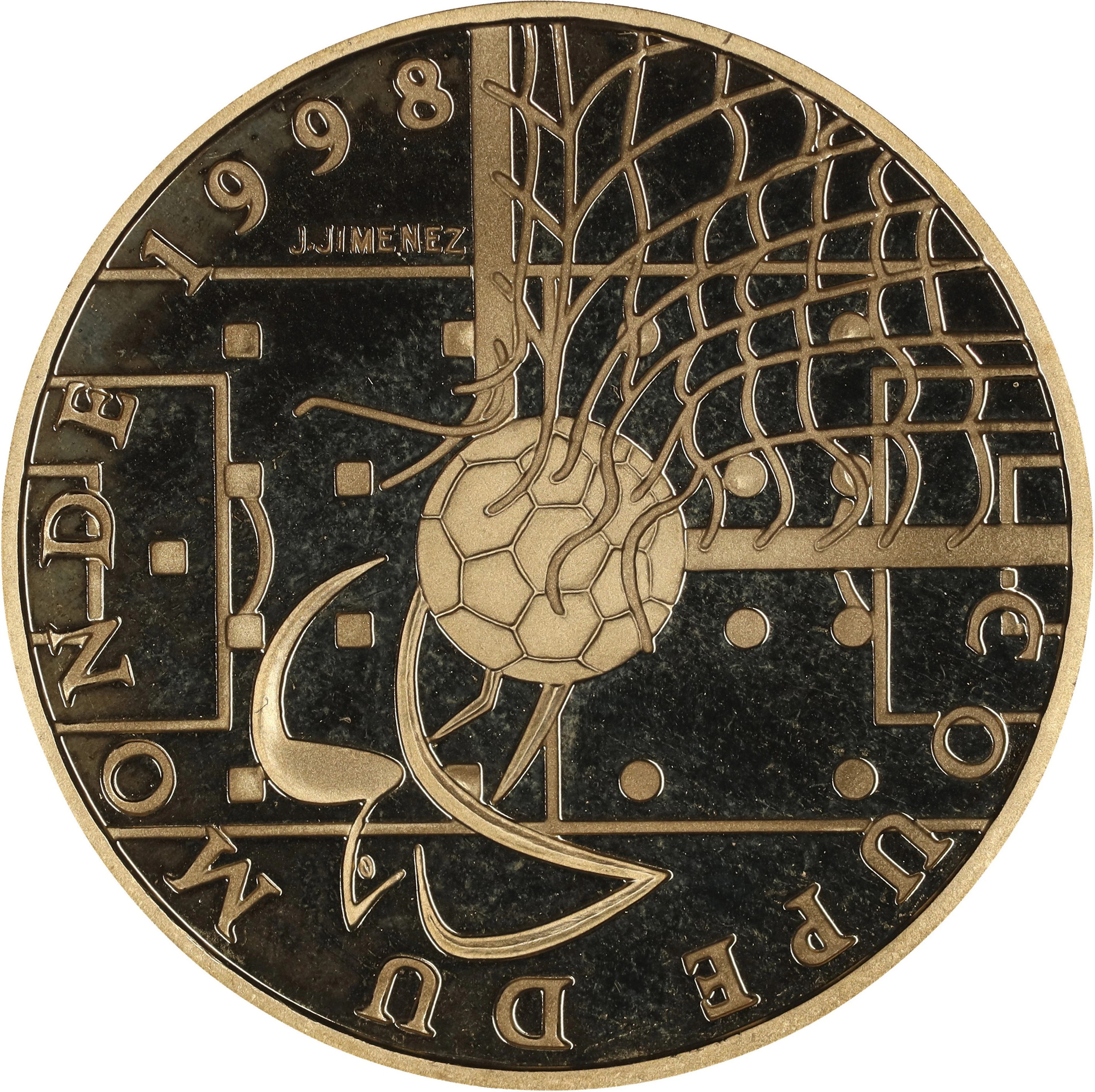 (0.25 oz, 7.776 g AGW). France. 1996 World Cup Gold 50 Francs.