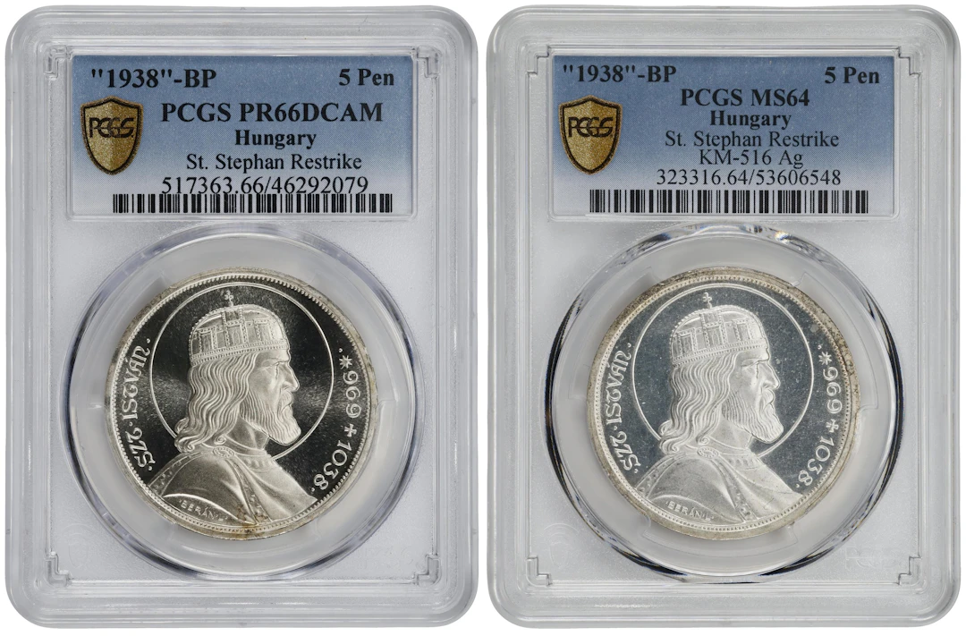 HUNGARY. Duo of 5 Pengo Restrikes (2 Pieces), "1938"-BP. Budapest