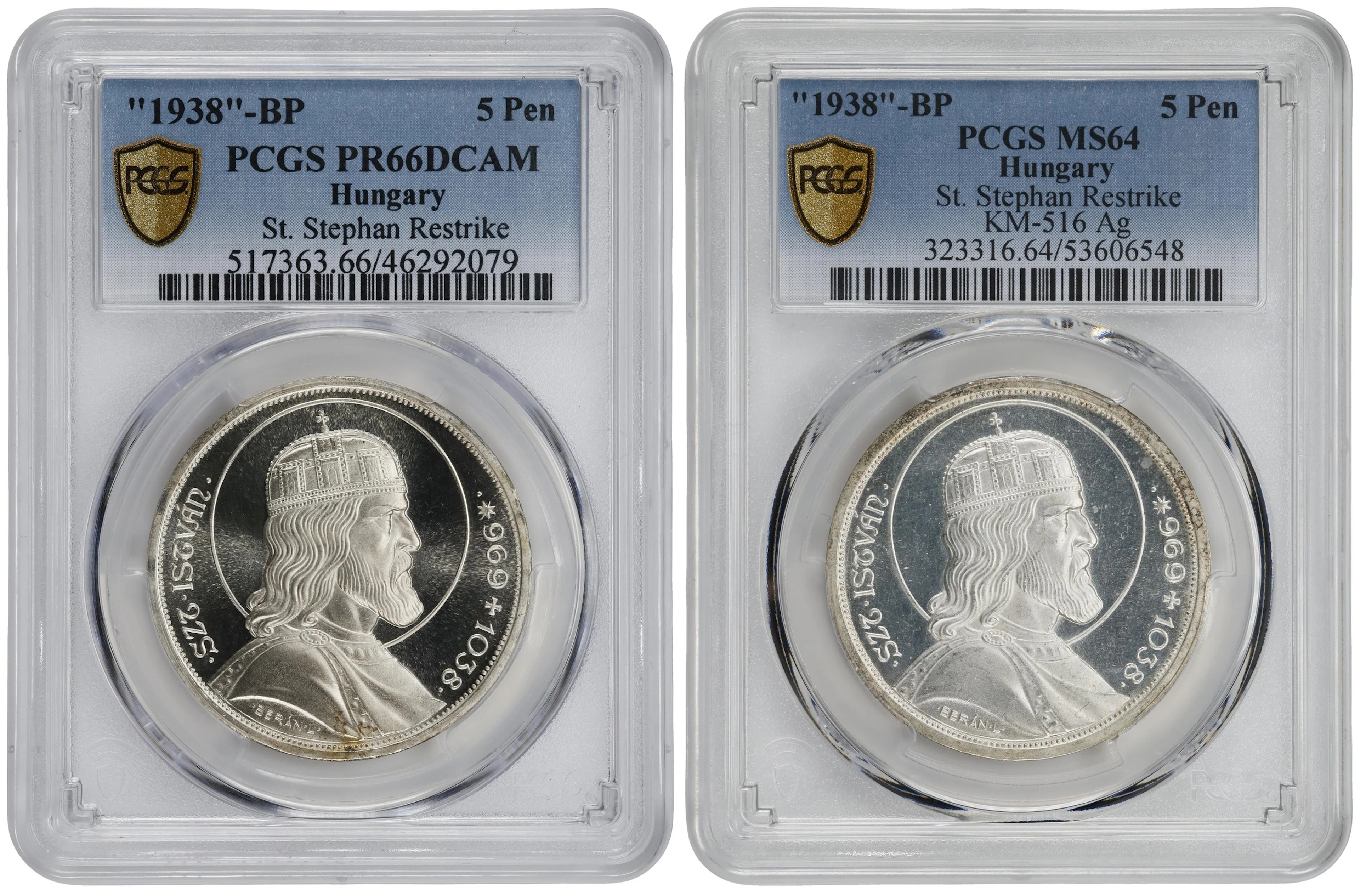 HUNGARY. Duo of 5 Pengo Restrikes (2 Pieces), "1938"-BP. Budapest