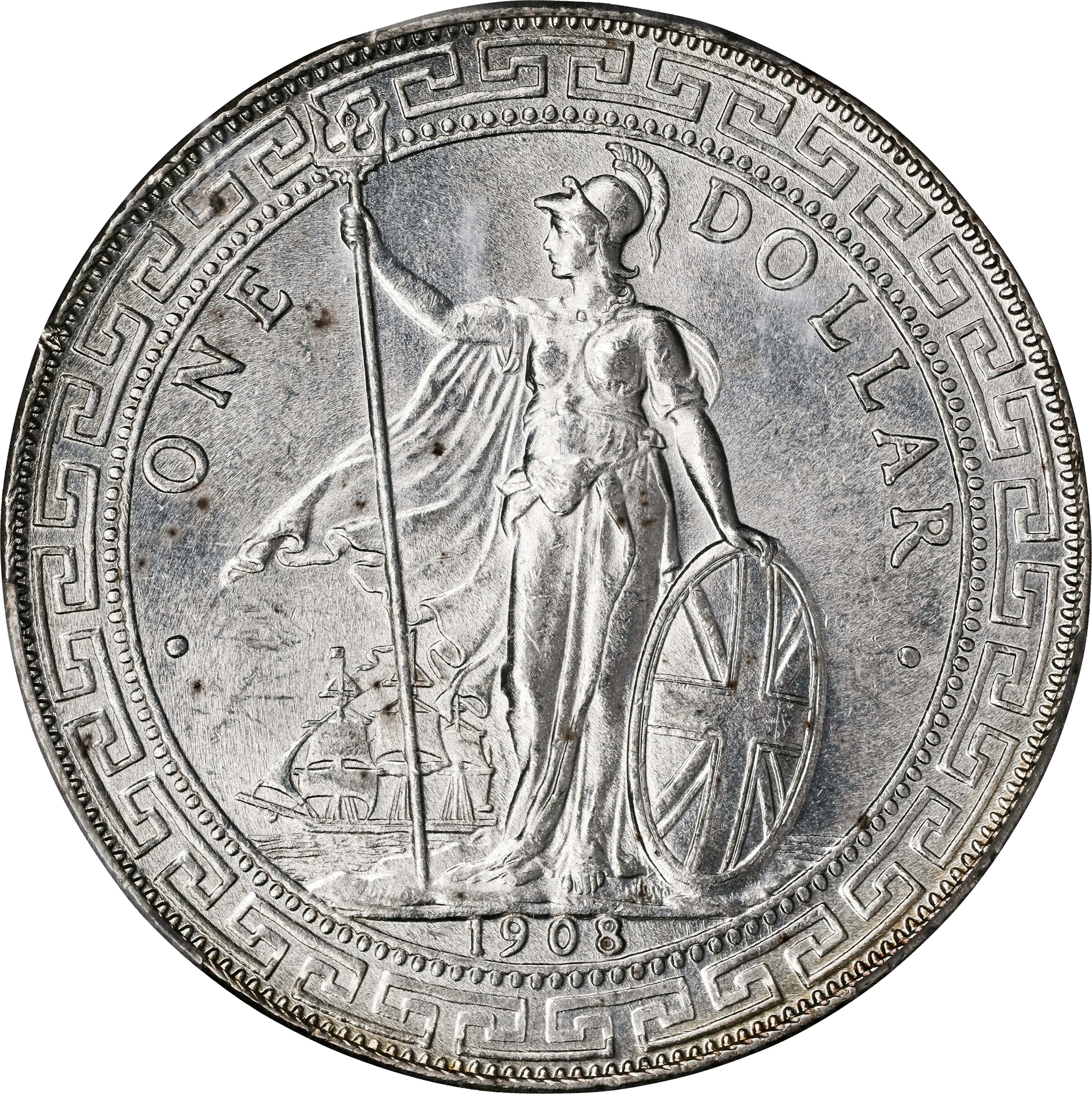 GREAT BRITAIN. Trade Dollar, 1908-B. Bombay Mint. Edward VII. PCGS MS-63.