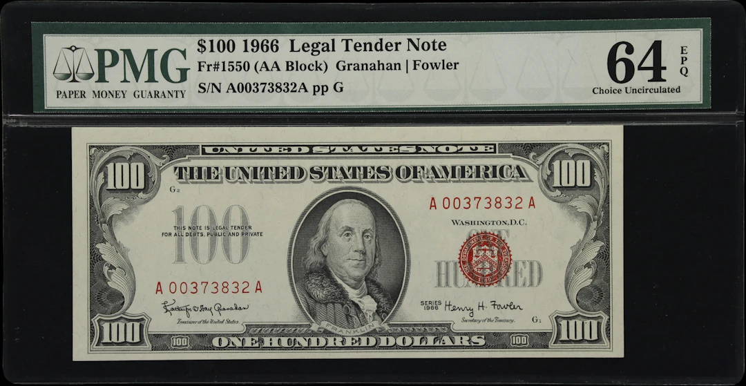 Fr. 1550. 1966 $100 Legal Tender Note. PMG Choice Uncirculated 64 EPQ.