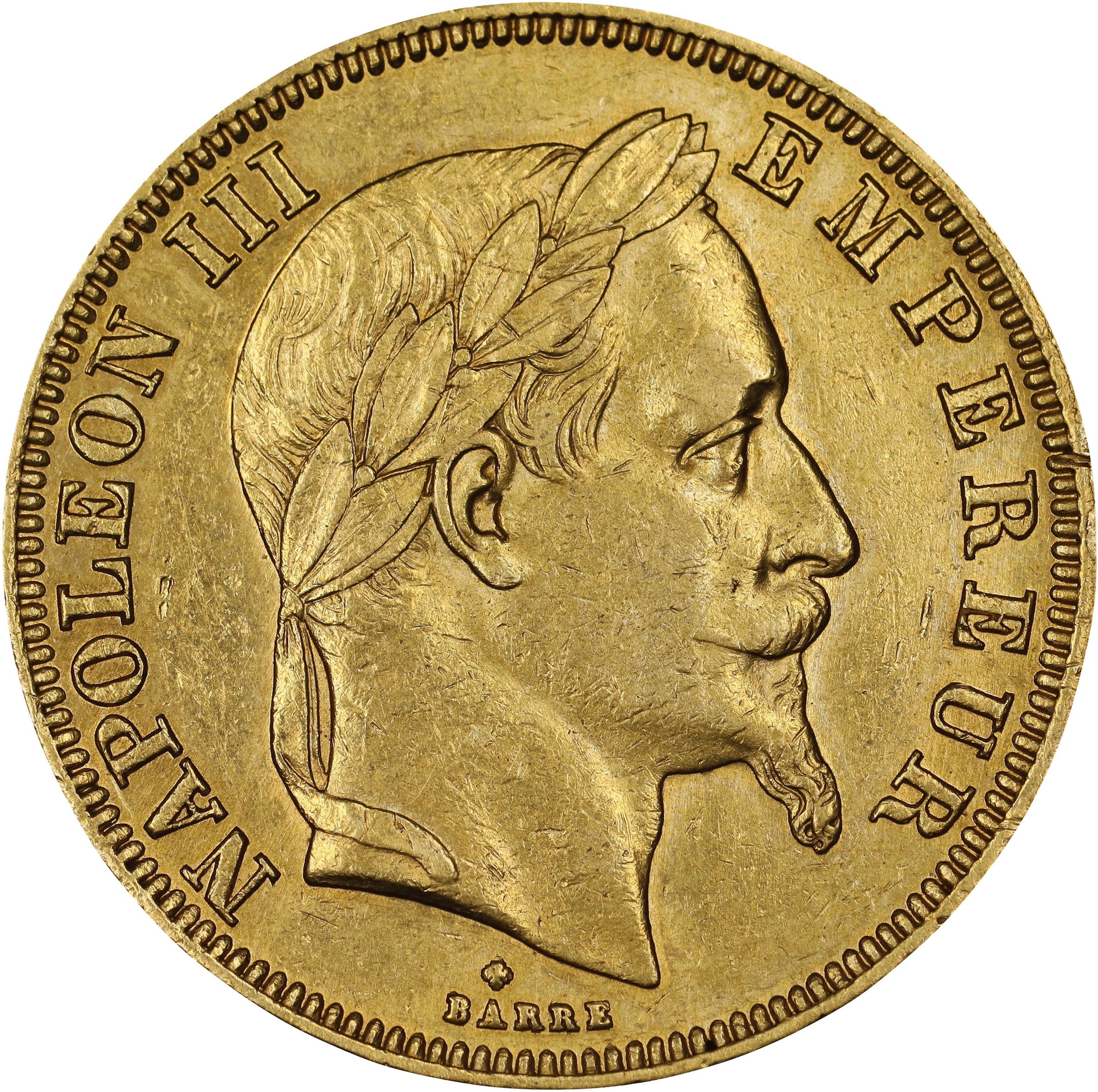 (0.467 oz, 14.526 g AGW). France. 1862-BB Gold 50 Francs.