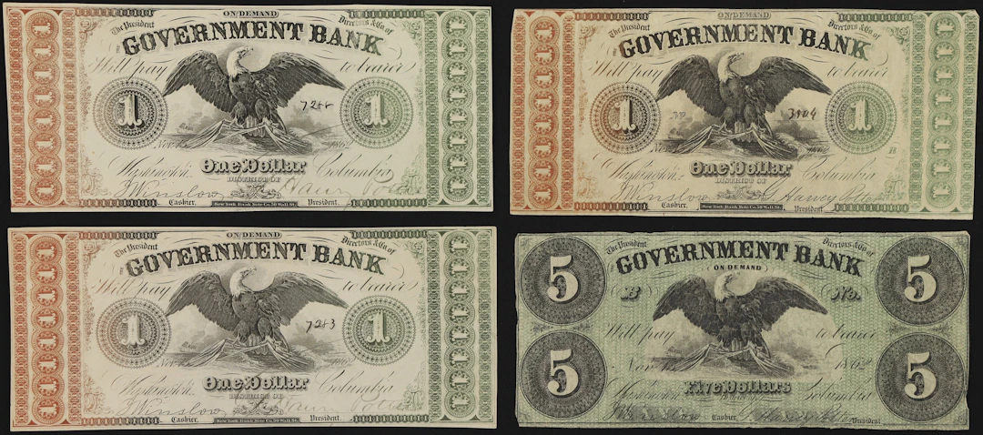 Lot of (4) Washington, District of Columbia. Government Bank. 1862