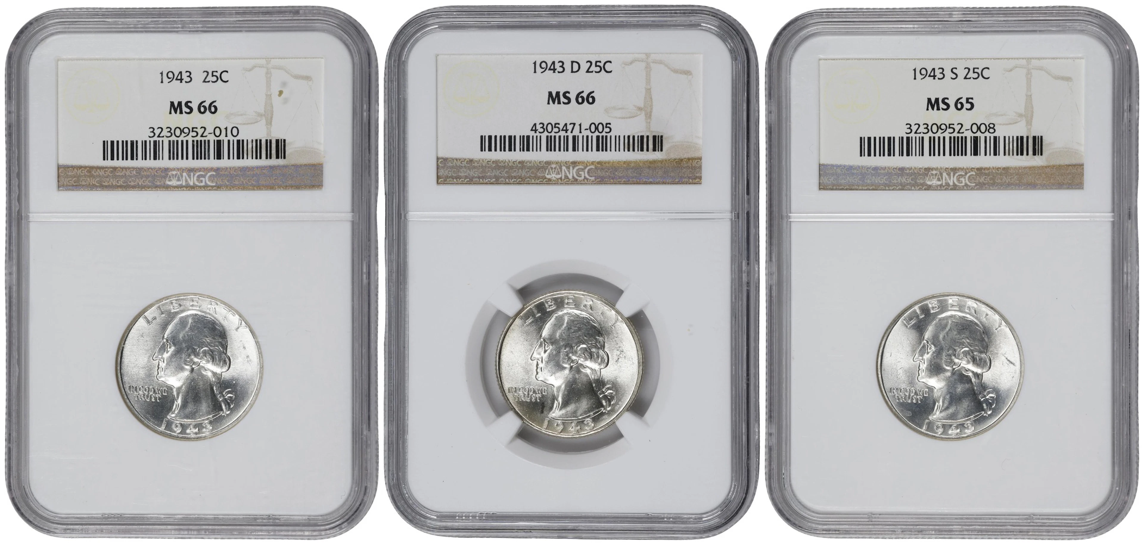 1943 Washington Quarter. PDS Set. (NGC).