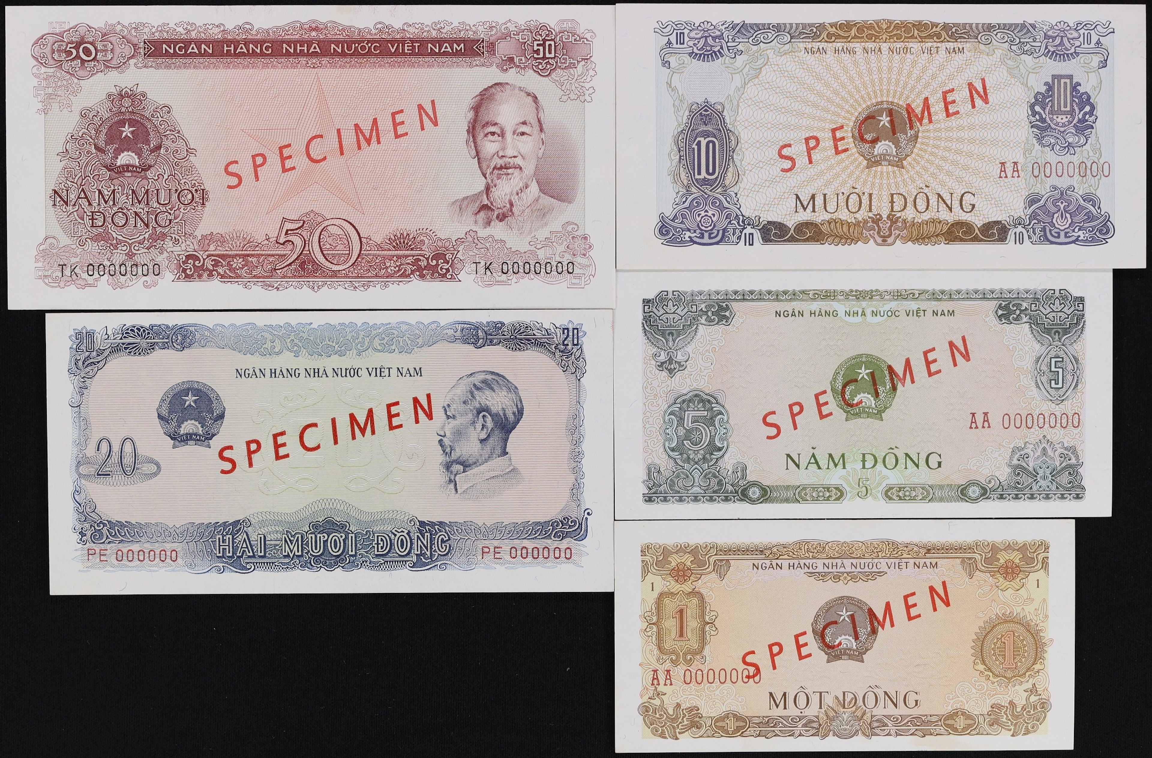 VIETNAM. Lot of (5). State Bank of Vietnam. 1, 5, 10, 20, & 50 Dong