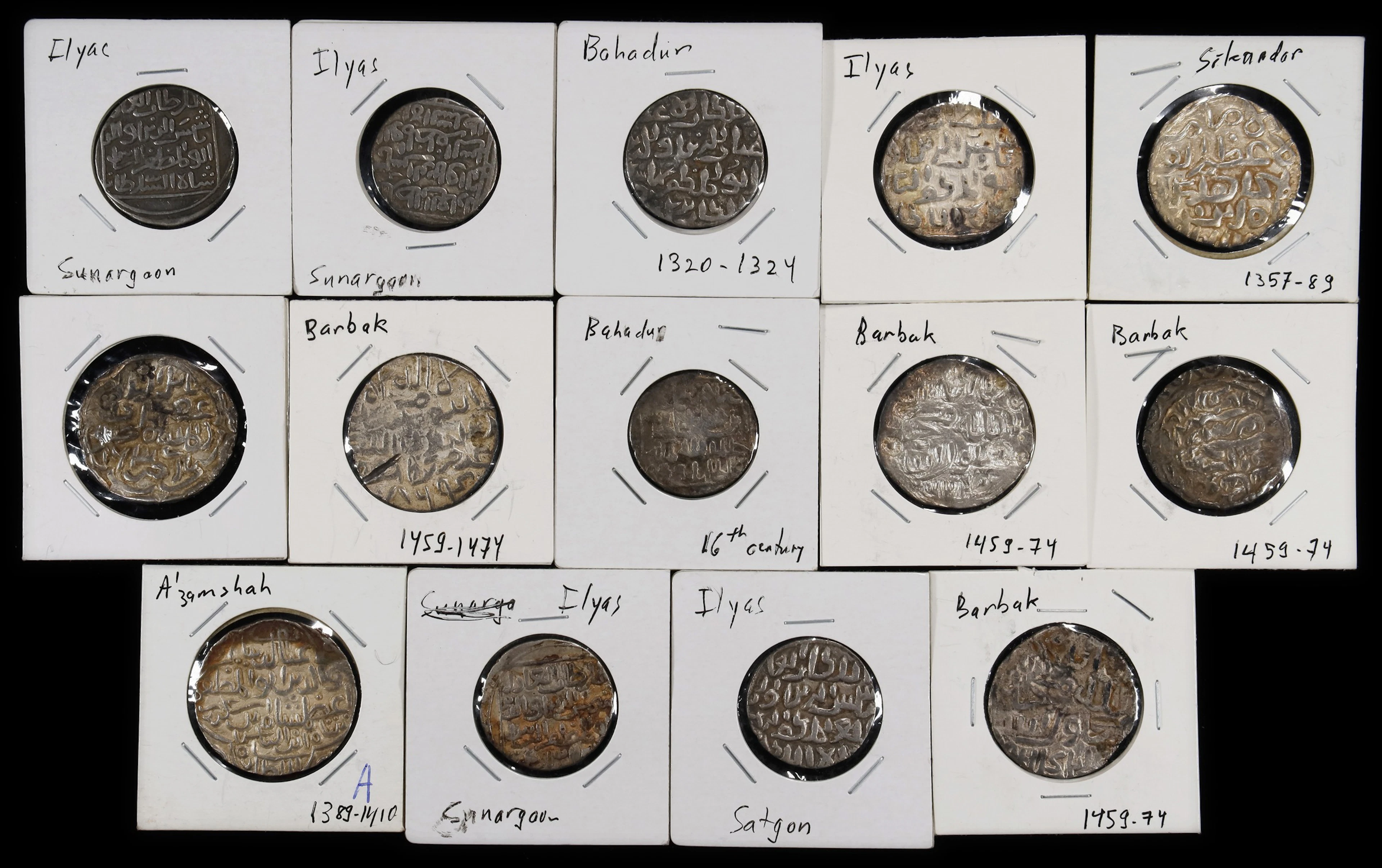INDIA. Bengal Sultanate. Group of Silver Tankas (14 Pieces), AH 720-937