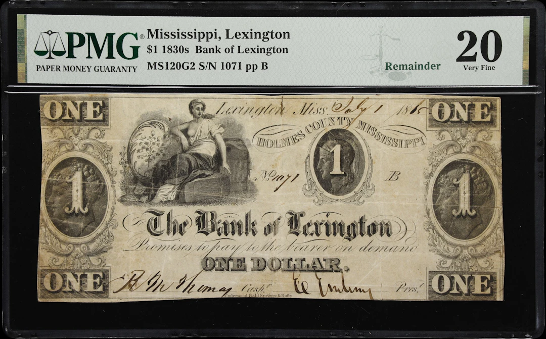 Lexington, Mississippi. Bank of Lexington. 1865 $1. PMG Very Fine