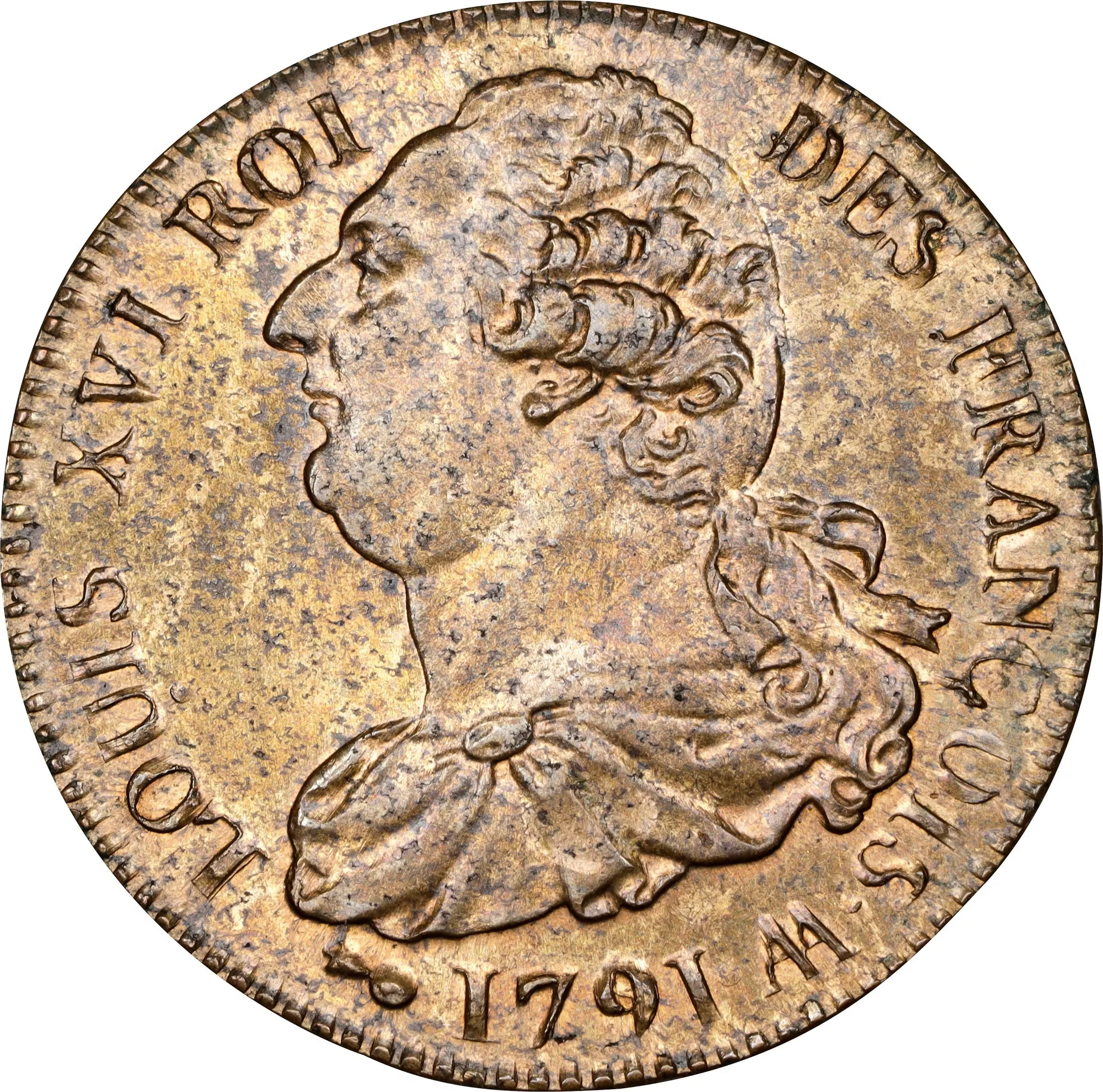 FRANCE. Constitution. Brass 2 Sols Restrike, "Year 3/1791-AA" (ca.