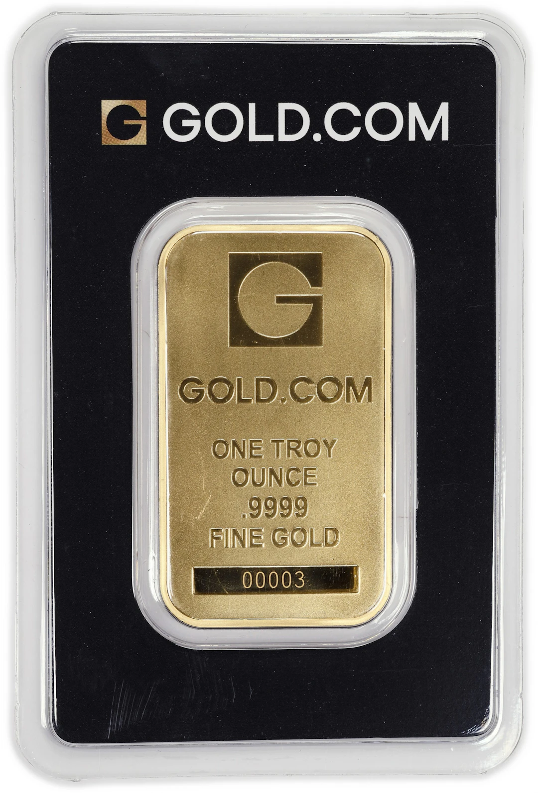 (1 oz, 31.104 g AGW). GOLD.COM 1 oz Gold Bar. Serial Number 00003.