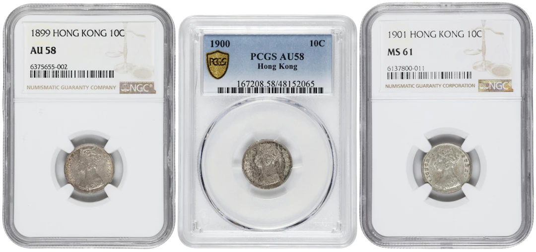 (t) HONG KONG (SAR). Trio of 10 Cents (3 Pieces), 1899-1901. London