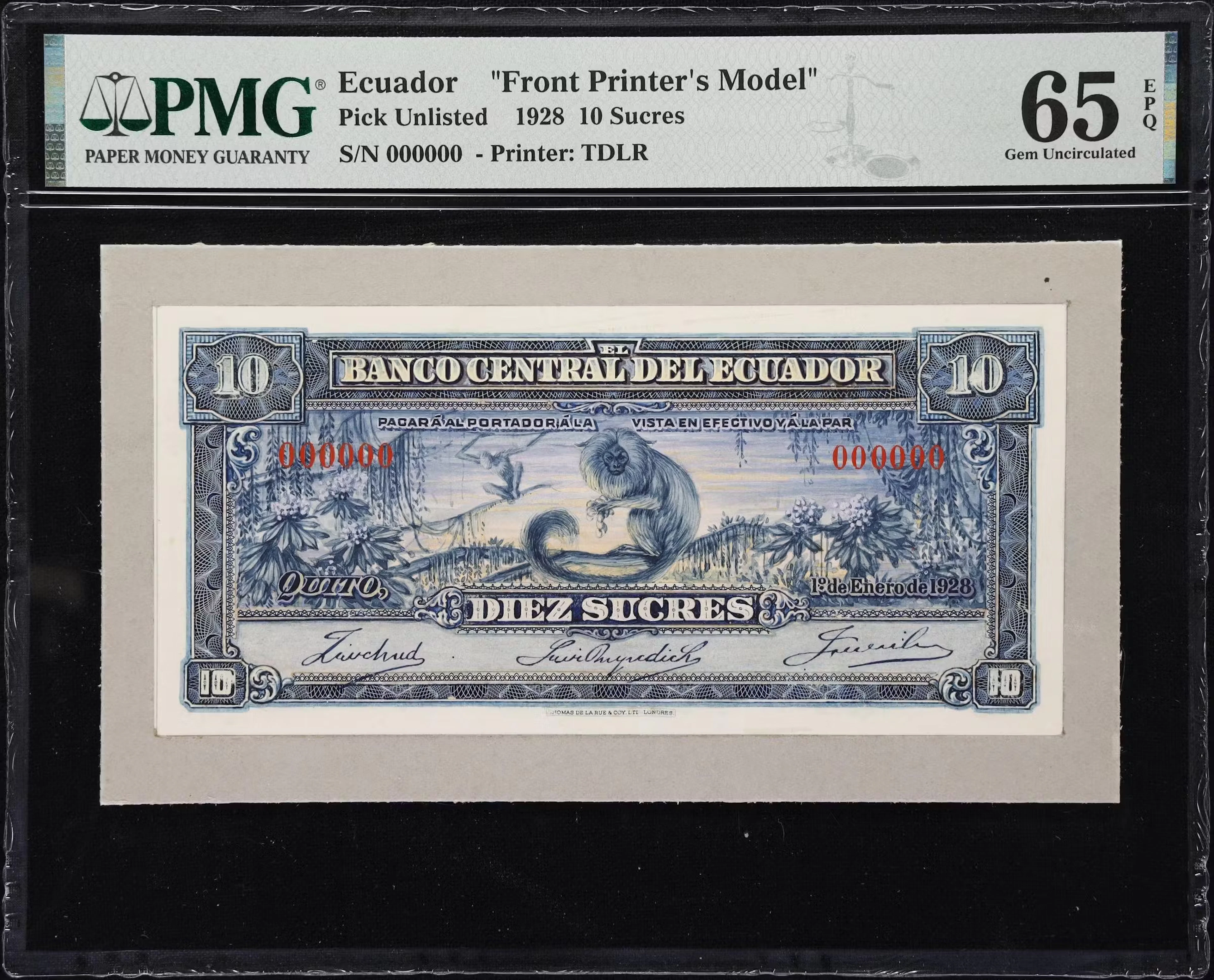 ECUADOR. Banco Central del Ecuador. 10 Sucres, 1.1.1928. P-Unlisted.