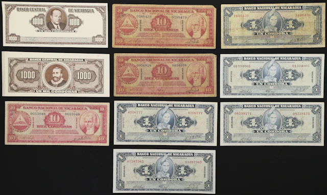 NICARAGUA. Lot of (10). Banco Nacional de Nicaragua & Banco Central