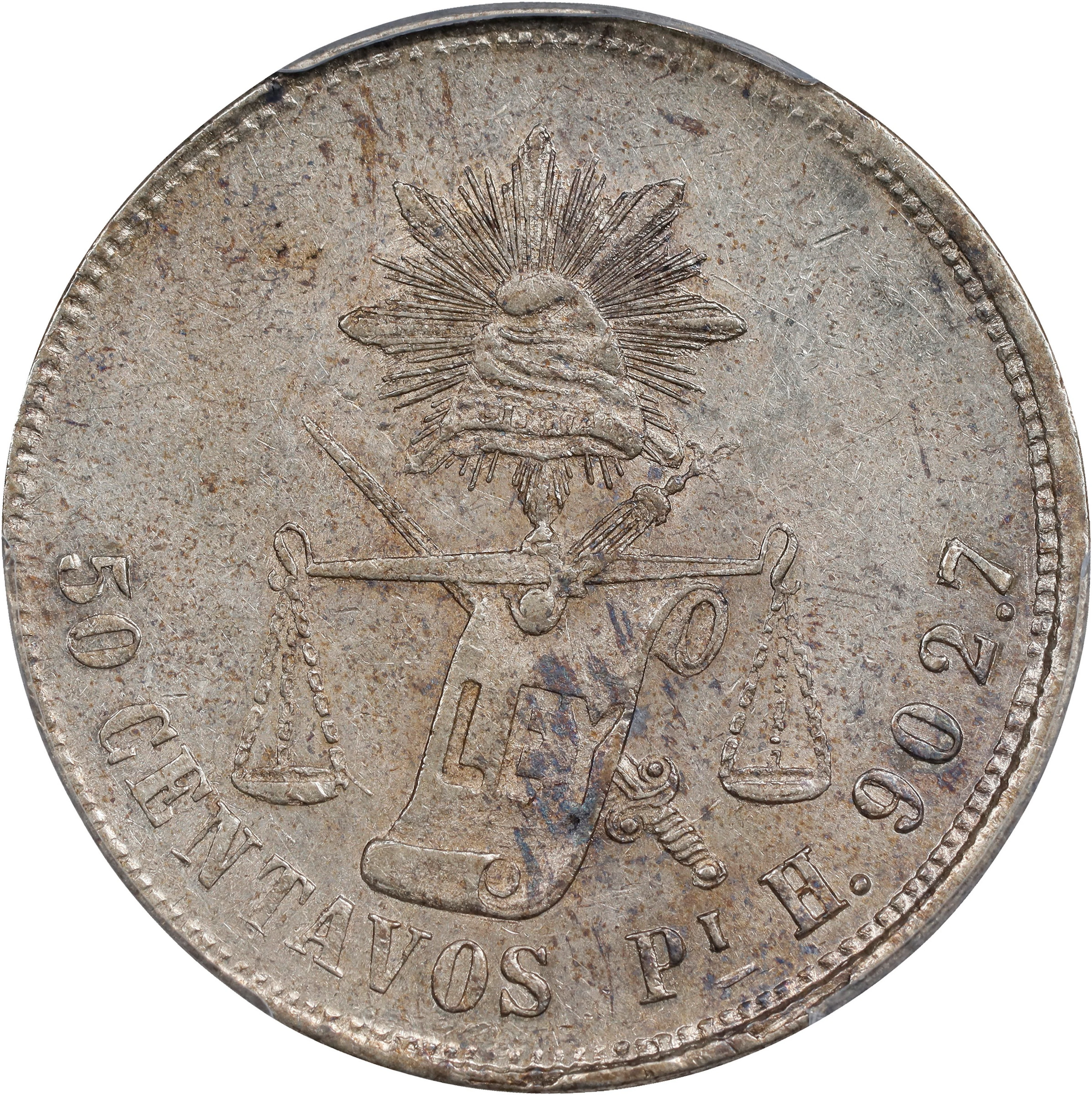 MEXICO. 50 Centavos, 1877-Pi H. Potosi Mint. PCGS AU-58.