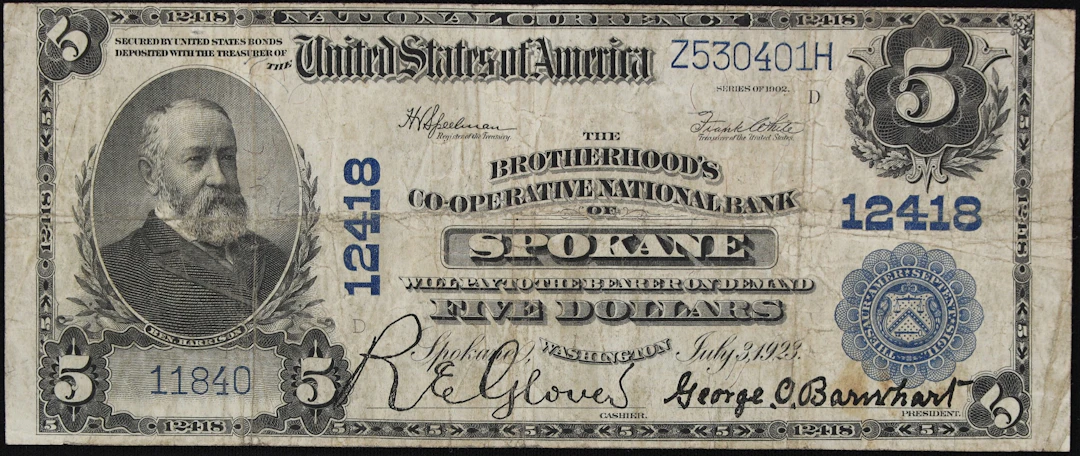 Spokane, Washington. $5 1902 Plain Back. Fr. 609. The Brotherhoods