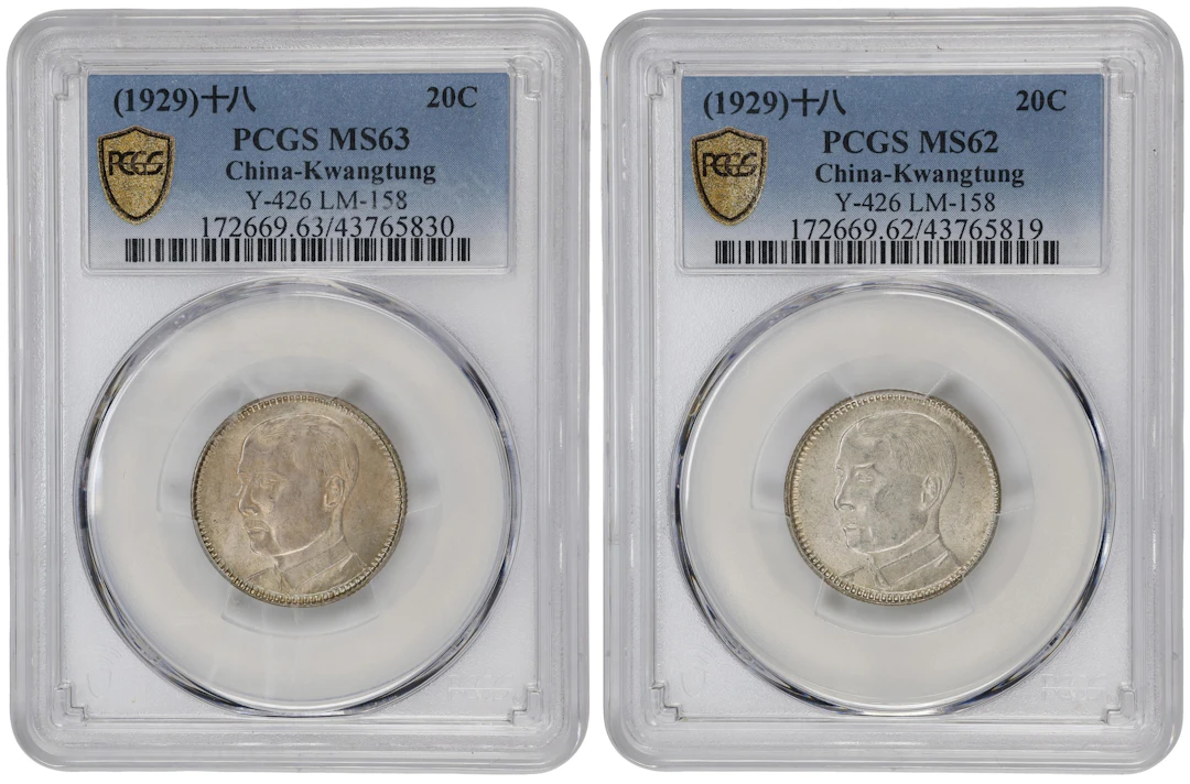 (t) CHINA. Kwangtung. Duo of 20 Cents (2 Pieces), Year 18 (1929).