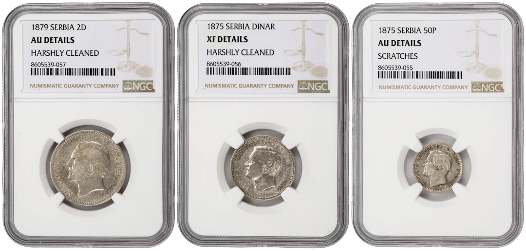 SERBIA. Trio of Mixed Denominations (3 Pieces), 1875 & 1879. Milan
