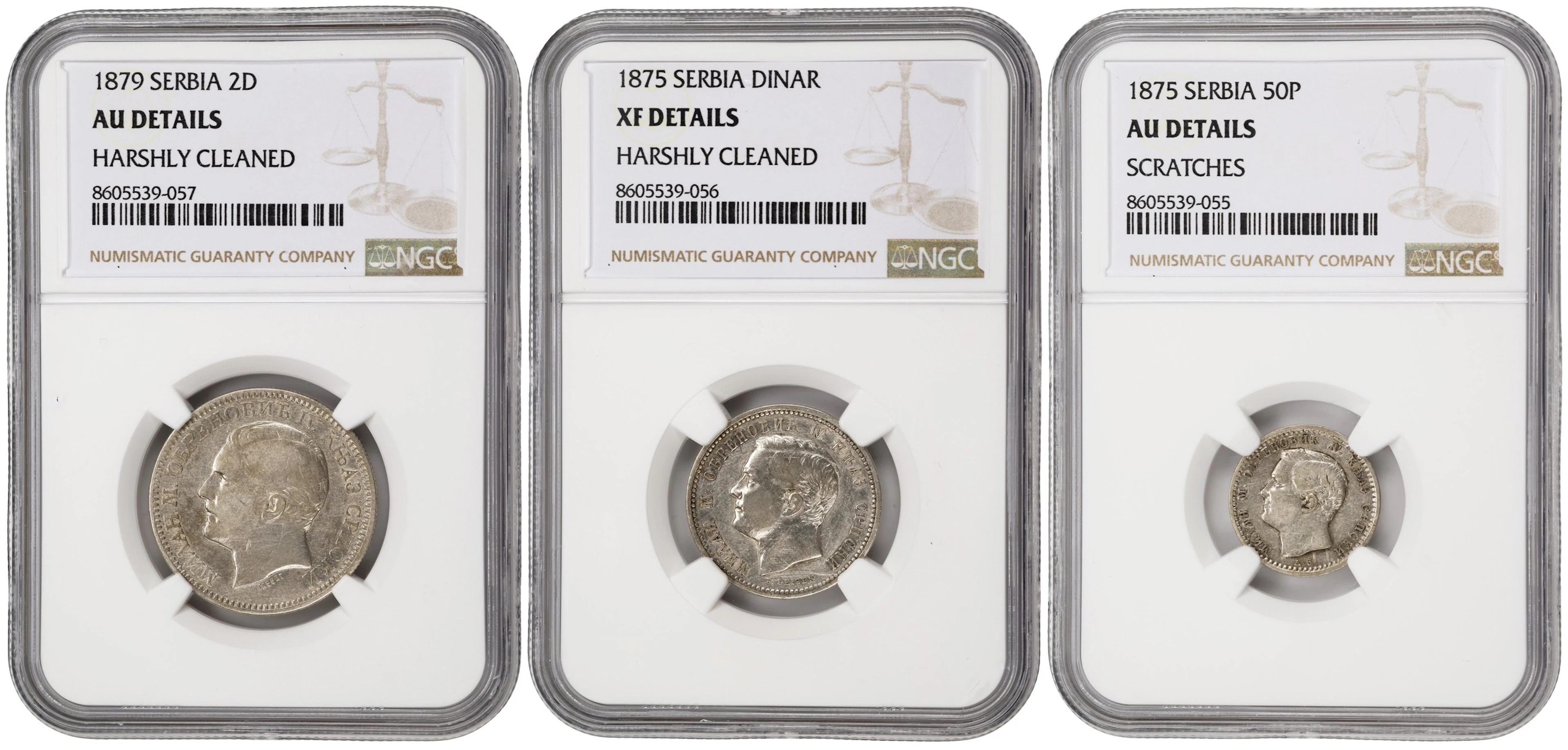 SERBIA. Trio of Mixed Denominations (3 Pieces), 1875 & 1879. Milan