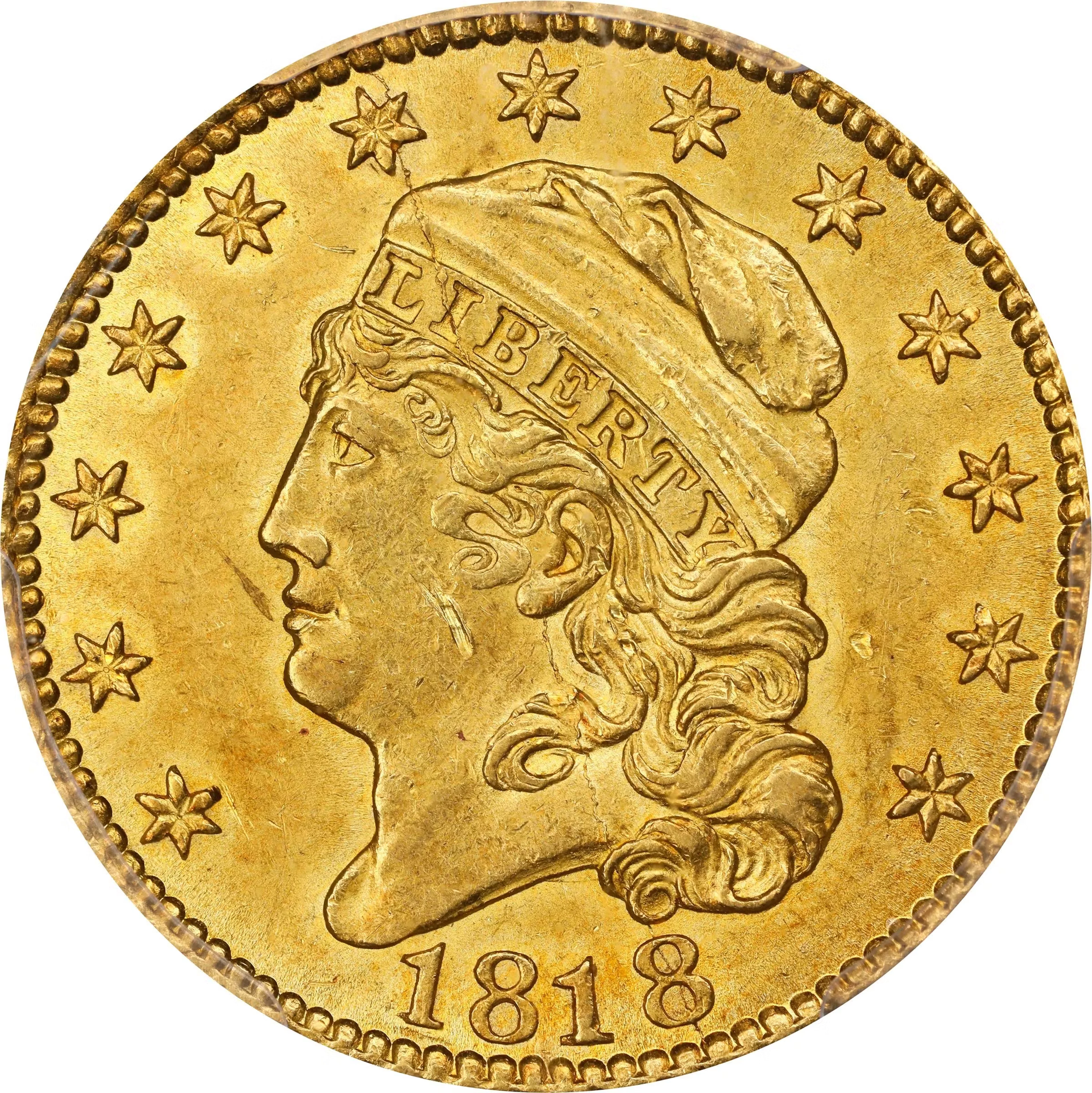 1818 Capped Head Left Half Eagle. BD-2. Rarity-4. STATESOF. MS-61 (PCGS). CAC.