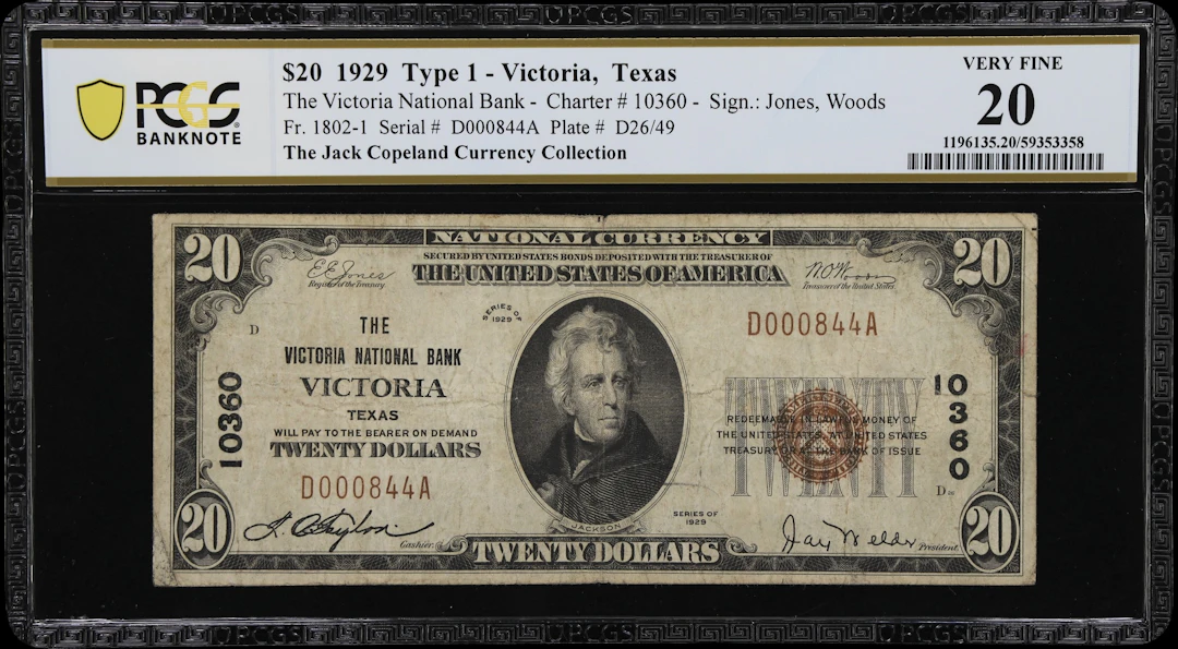 Victoria, Texas. $20 1929 Ty. 1. Fr. 1802-1. Victoria NB. Charter