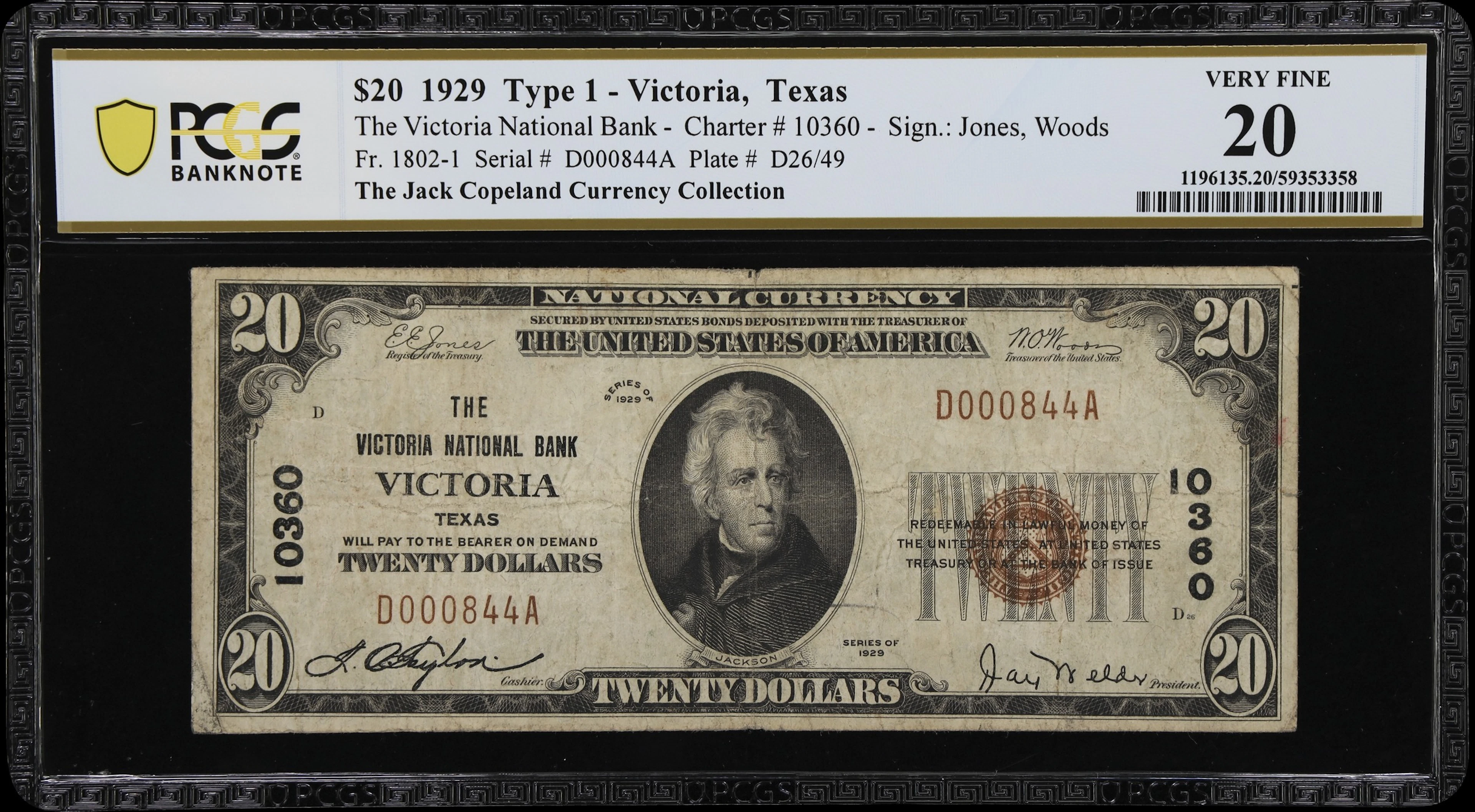 Victoria, Texas. $20 1929 Ty. 1. Fr. 1802-1. Victoria NB. Charter