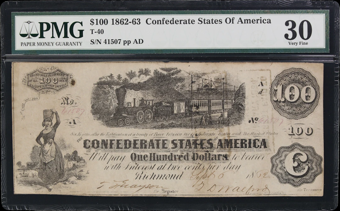 T-40. Confederate Currency. 1862 $100. PMG Very Fine 30.