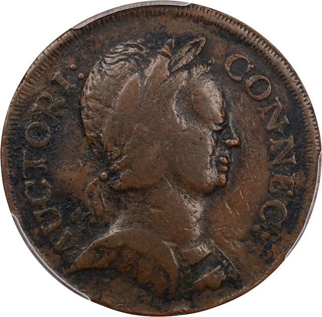 1785 Connecticut Copper. Miller 2-A.1, W-2305. Rarity-5-. Bust Right