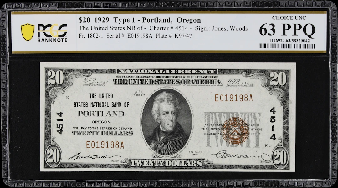 Portland, Oregon. $20 1929 Ty. 1. Fr. 1802-1. United States NB. Charter
