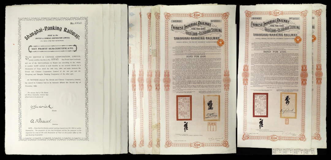 CHINA--EMPIRE. Lot of (12). 1904 and 1907 5% Chinese Imperial Government
