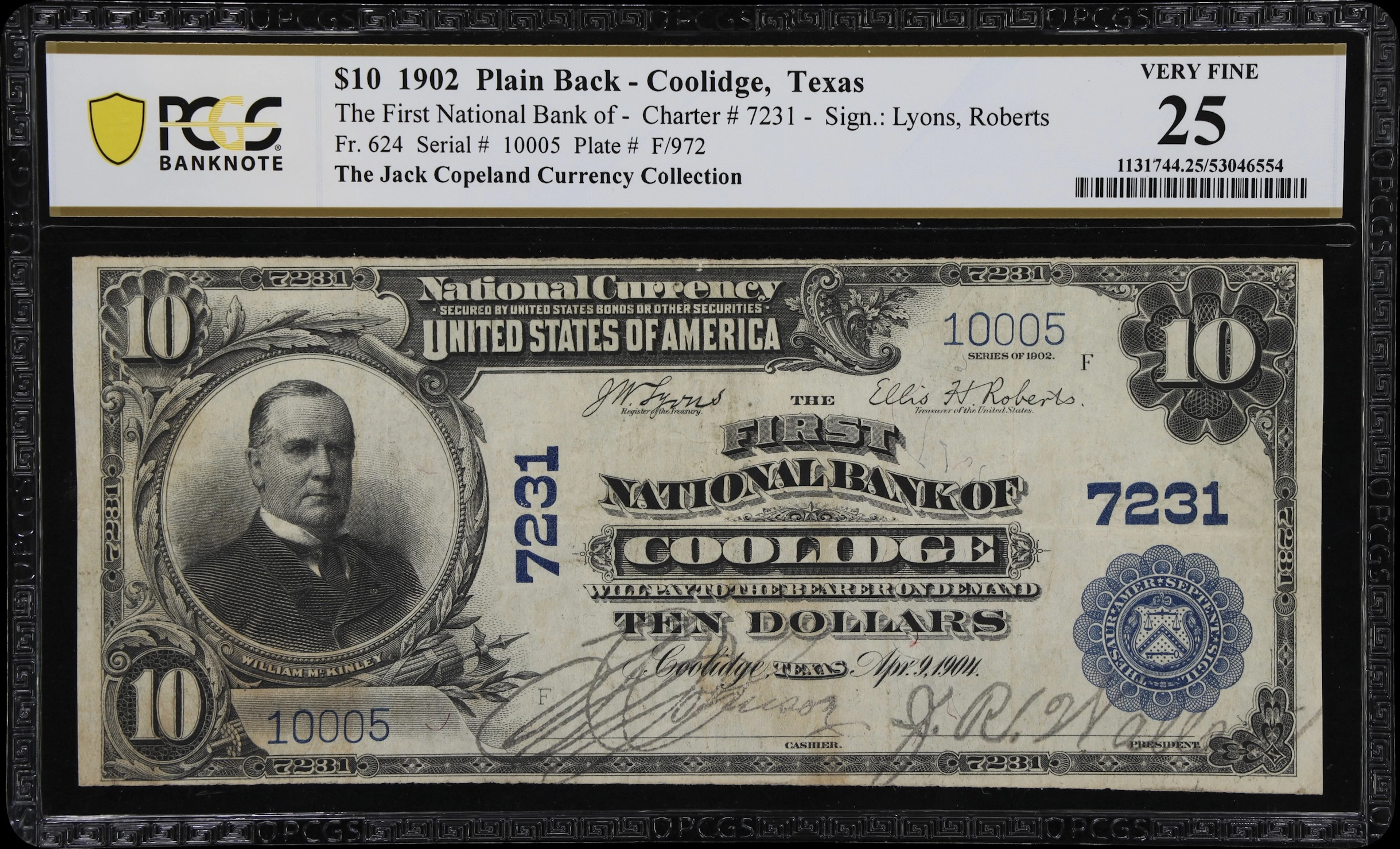 Coolidge, Texas. $10 1902 Plain Back. Fr. 624. First NB. Charter #7231.