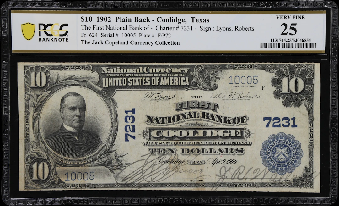 Coolidge, Texas. $10 1902 Plain Back. Fr. 624. First NB. Charter #7231.