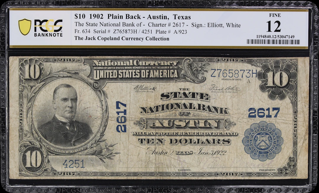 Austin, Texas. $10 1902 Plain Back. Fr. 634. State NB. Charter #2617.