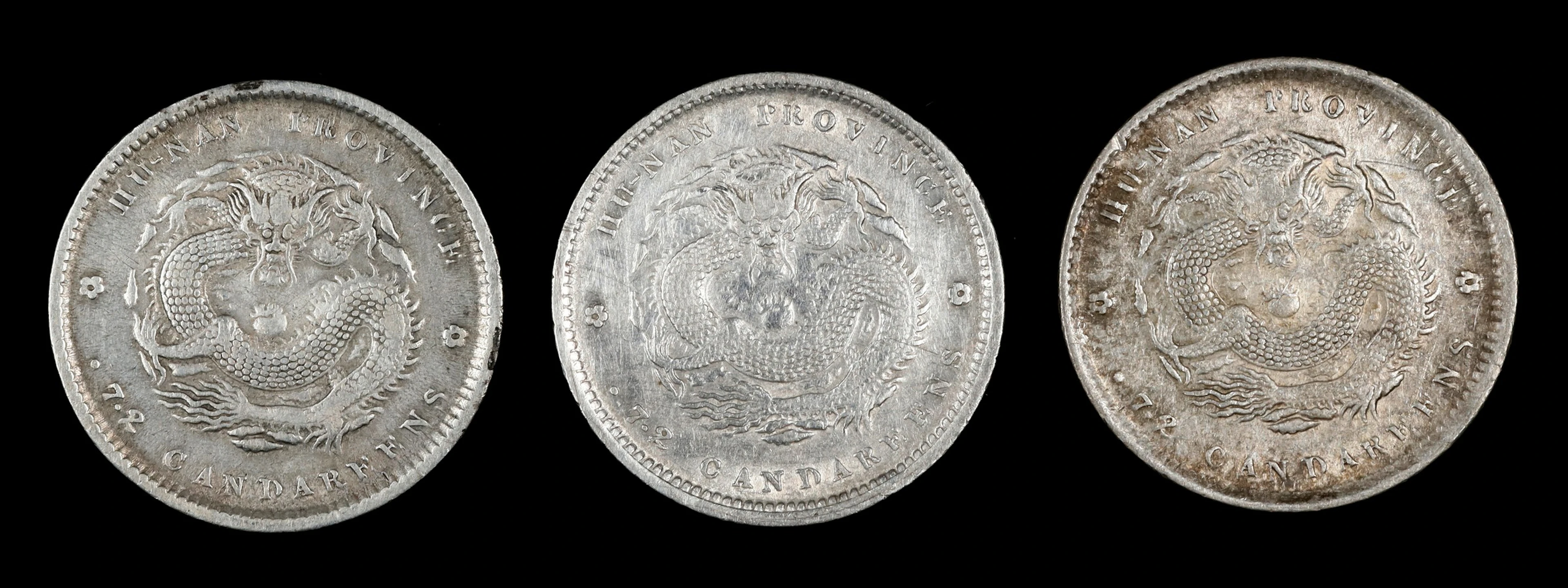 (t) CHINA. Hunan. Trio of 7.2 Candareens (10 Cents) (3 Pieces), CD