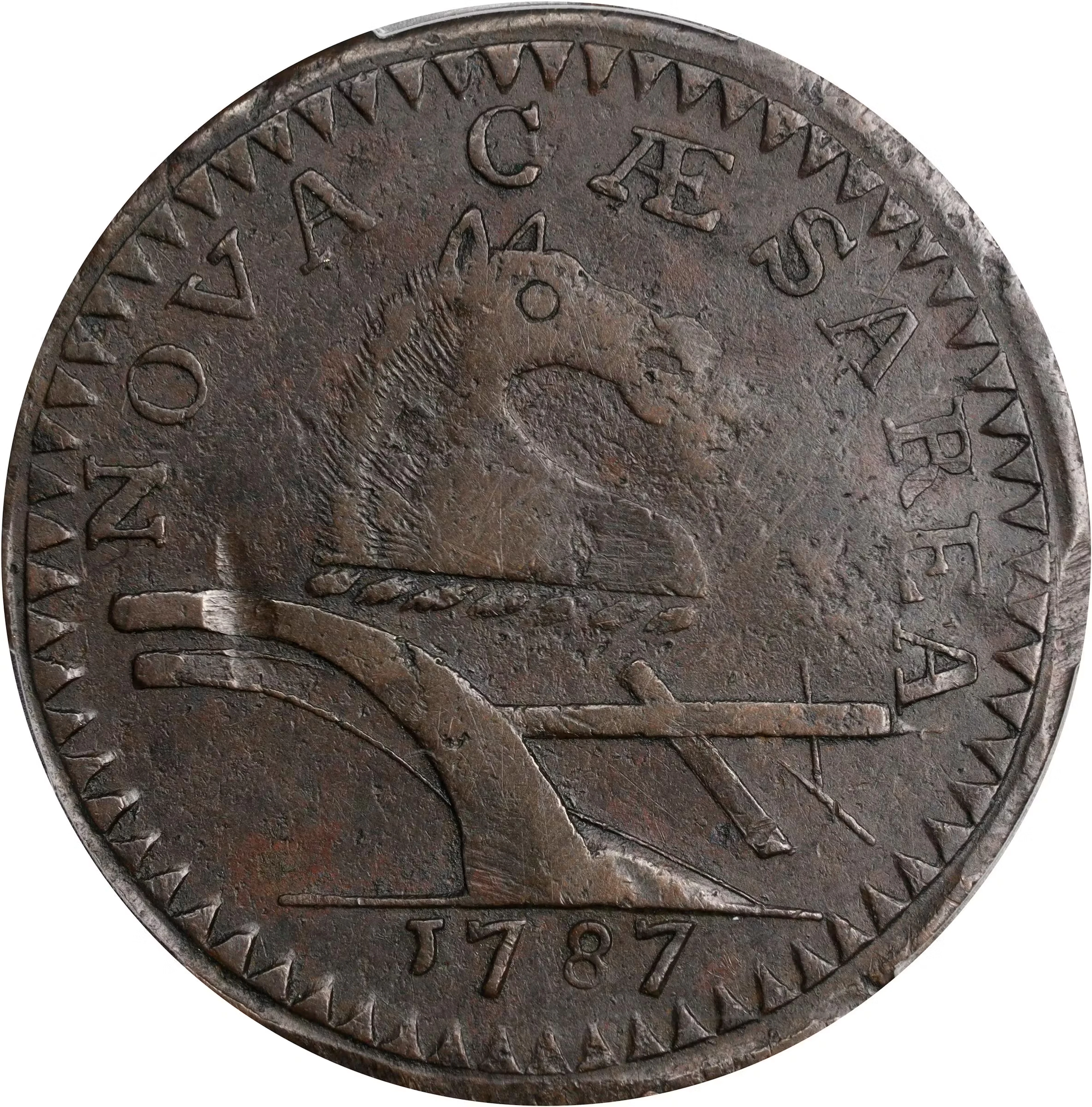 1787 New Jersey Copper. Maris 59-o, W-5325. Rarity-5+. No Sprig Above