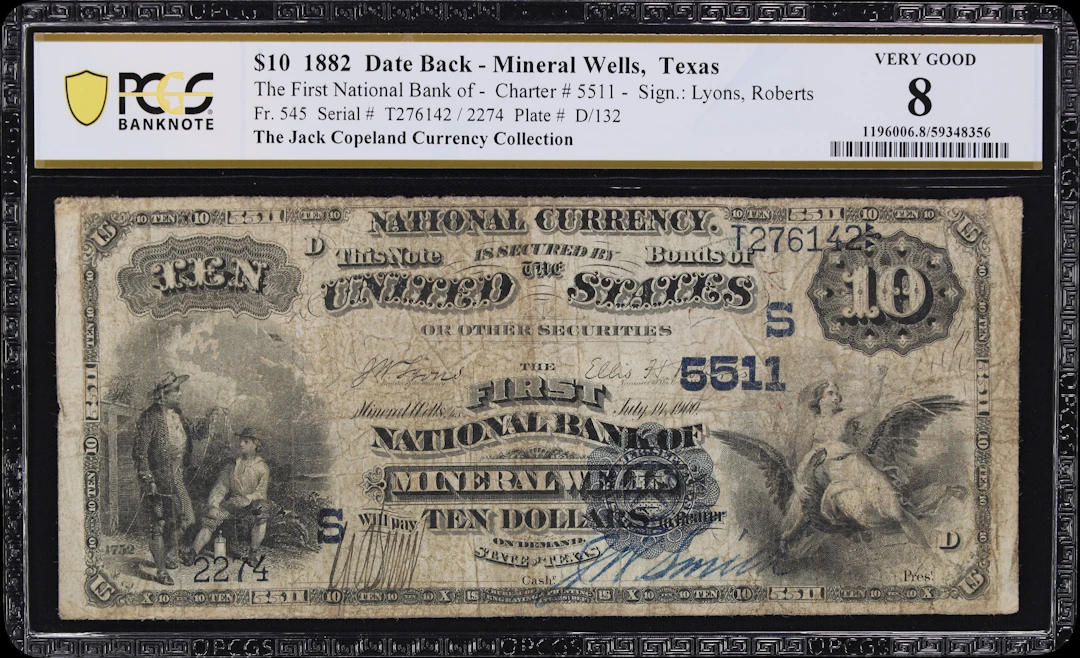 Mineral Wells, Texas. $10 1882 Date Back. Fr. 545. First NB. Charter