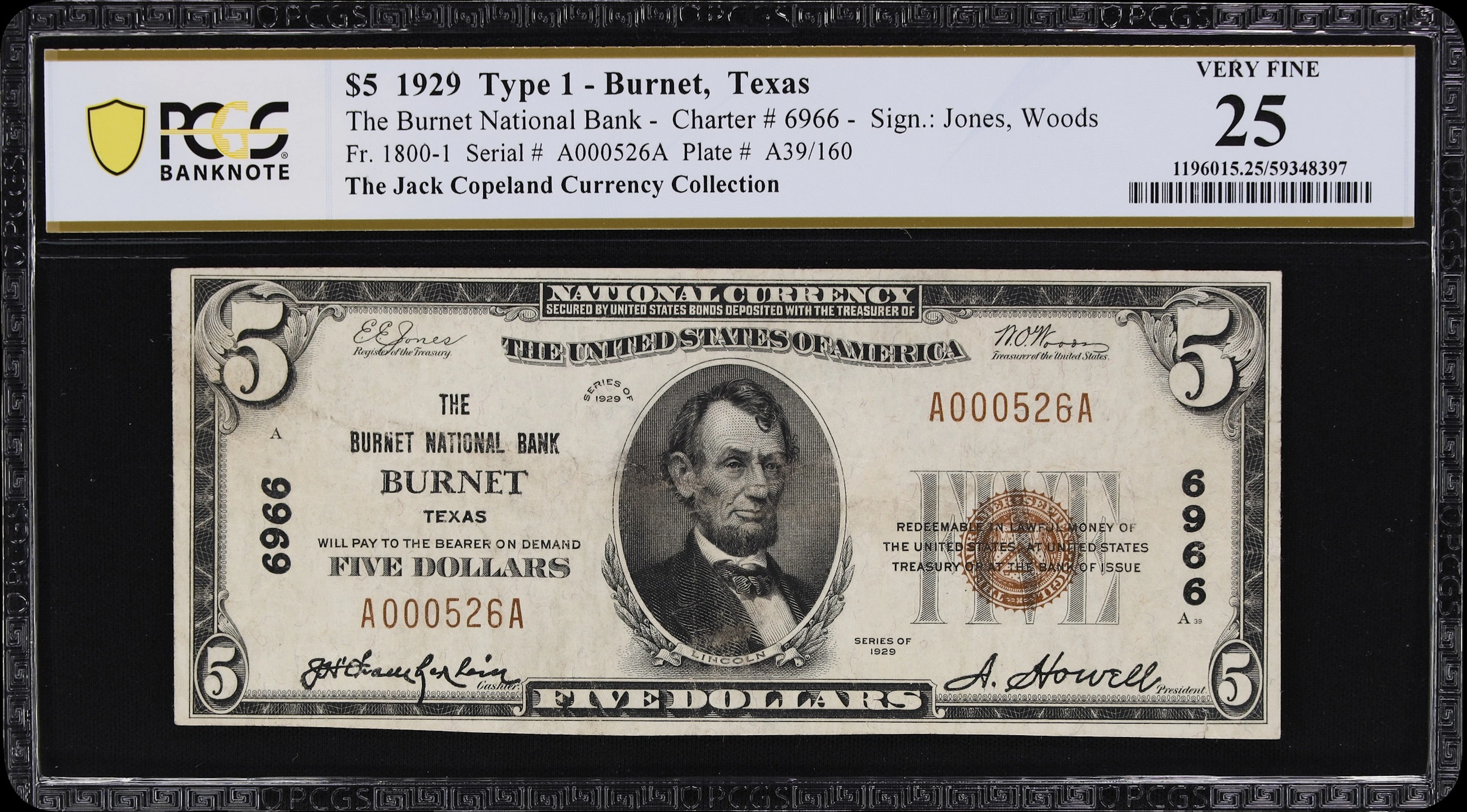 Burnet, Texas. $5 1929 Ty. 1. Fr. 1800-1. Burnet NB. Charter #6966.