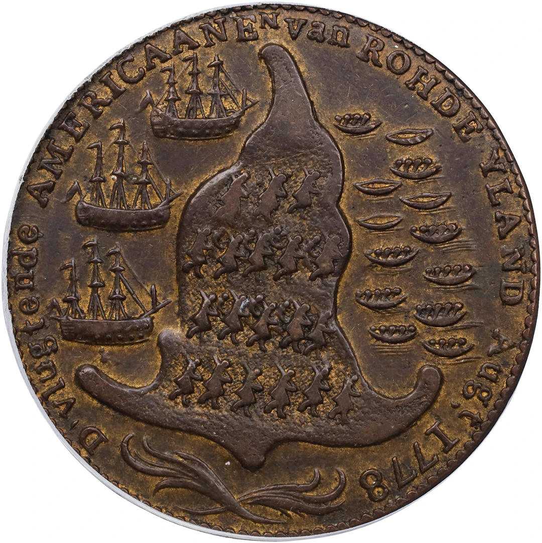 "1778-1779" (ca. 1780) Rhode Island Ship Medal. Betts-562, W-1730.