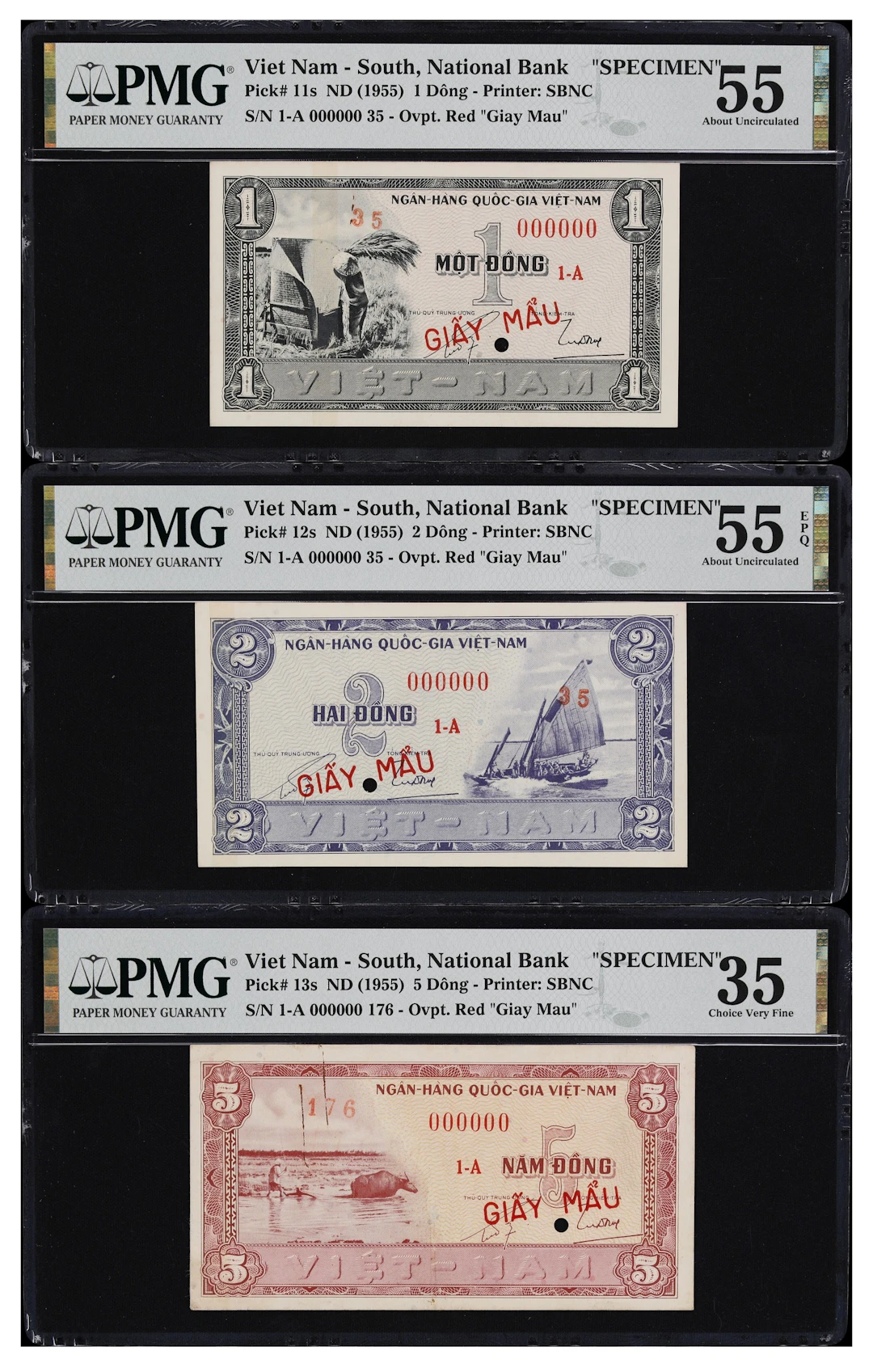 VIETNAM, SOUTH. Lot of (3). National Bank of Vietnam. 1, 2, & 5 Dong