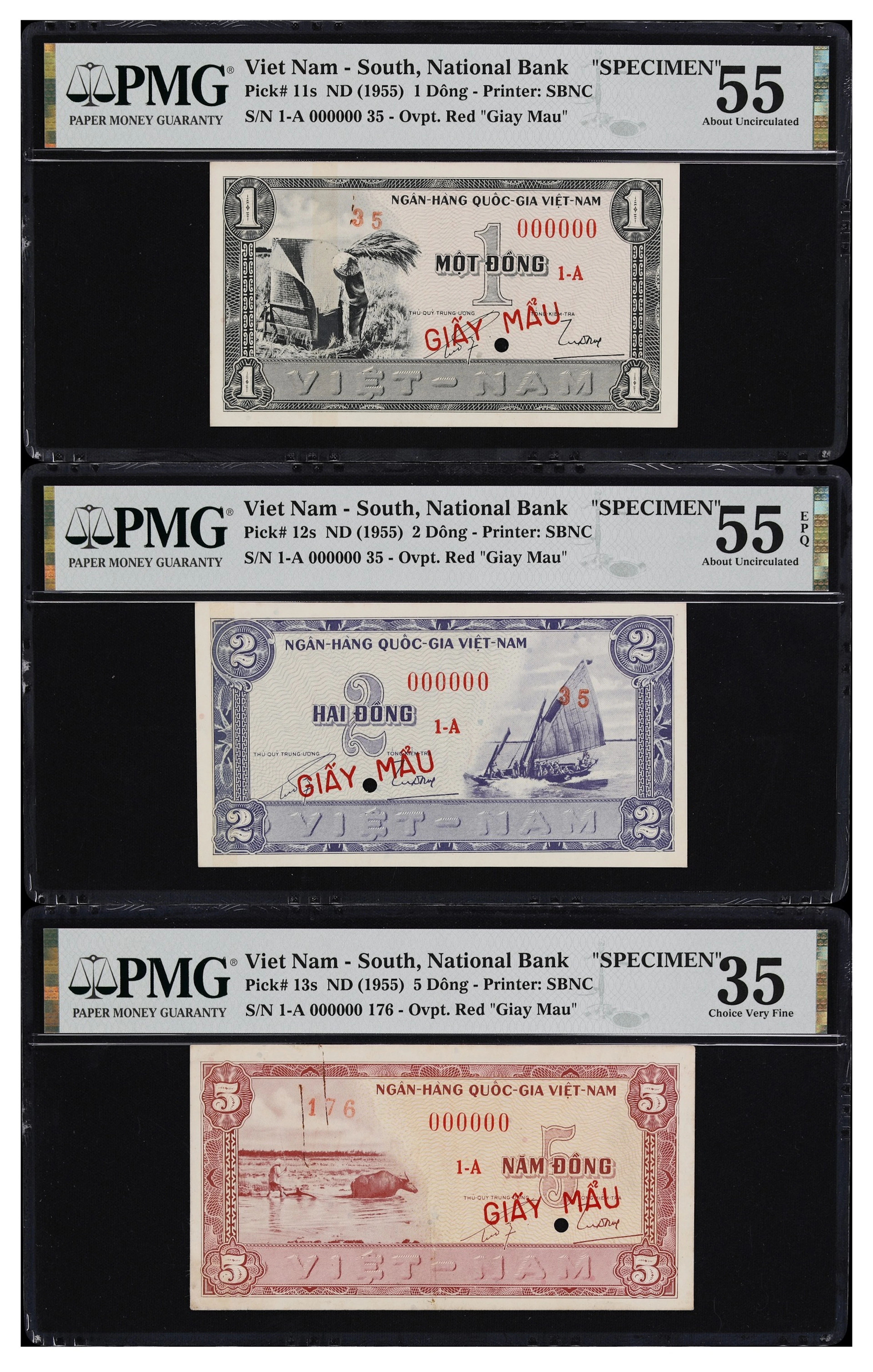 VIETNAM, SOUTH. Lot of (3). National Bank of Vietnam. 1, 2, & 5 Dong
