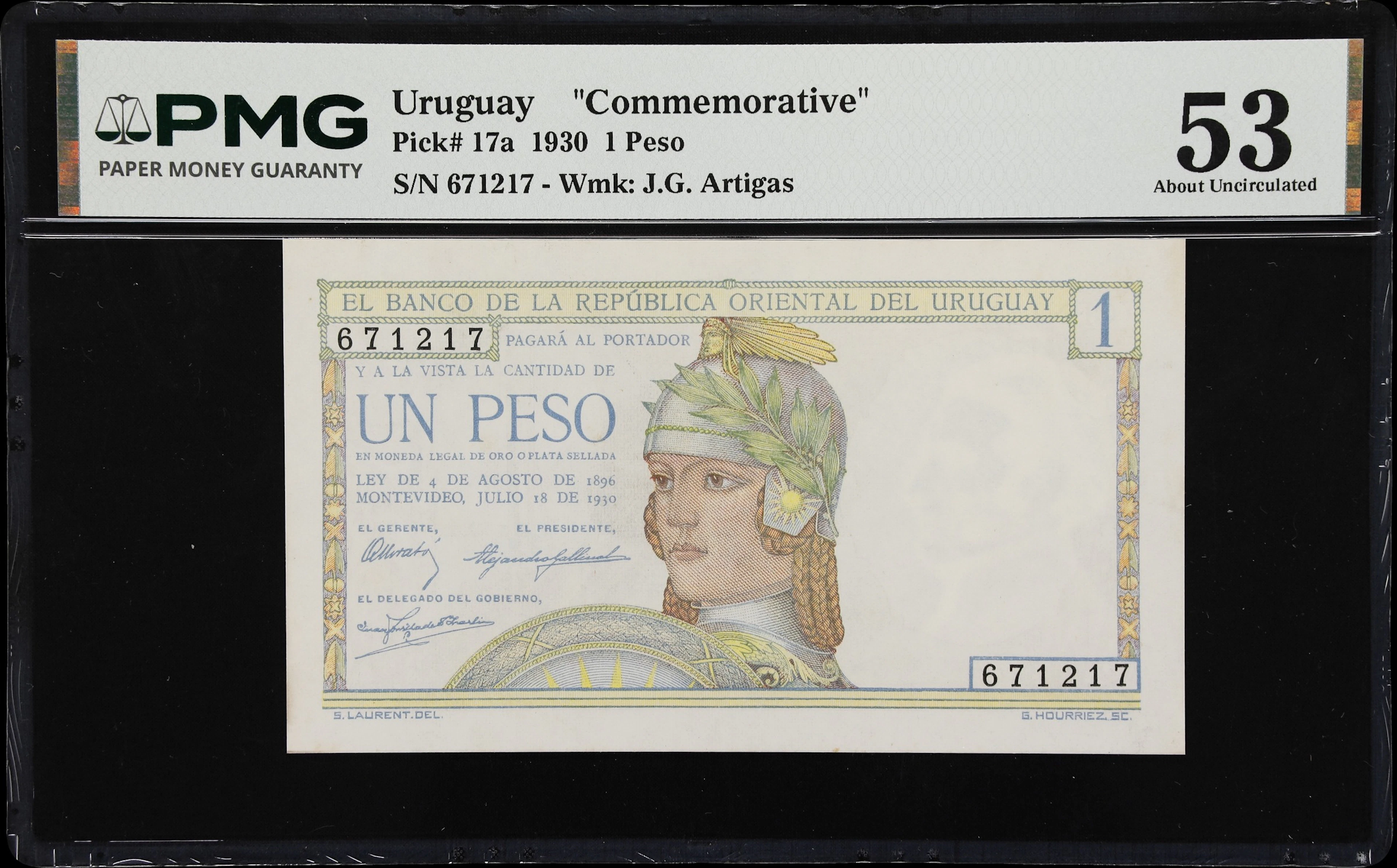 (◊) URUGUAY. Banco de la Republica Oriental del Uruguay. 1 Peso, 18.7.1930.