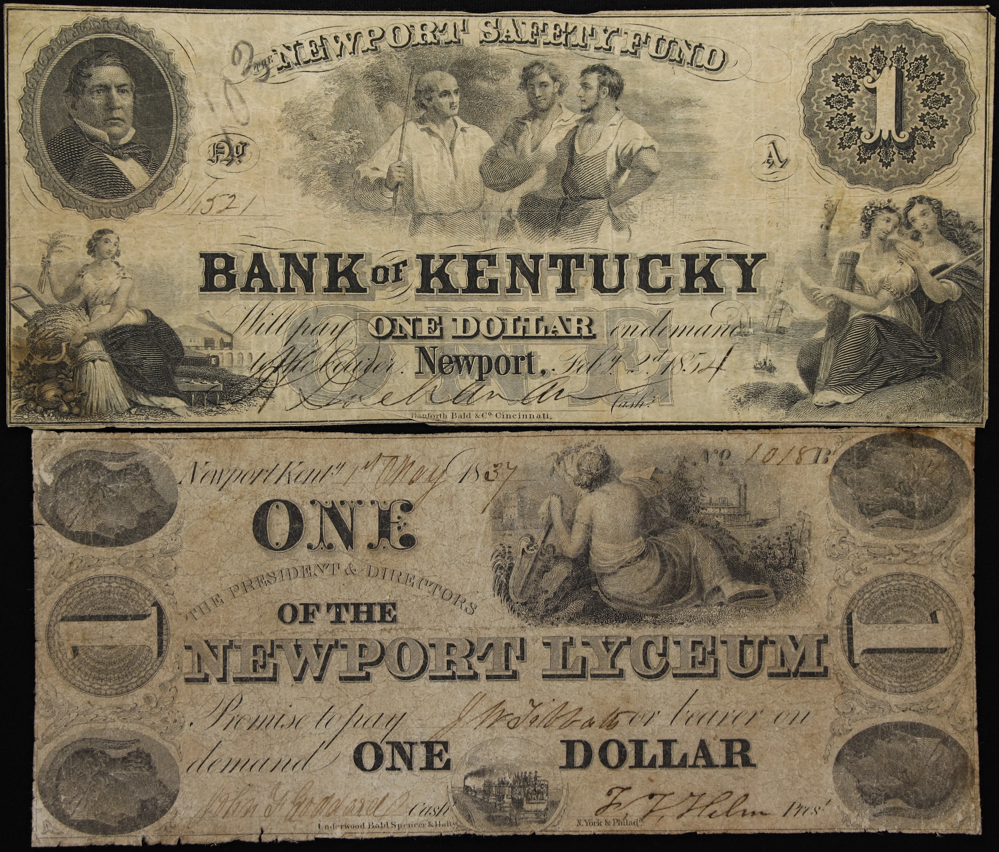 Lot of (2) Newport, Kentucky. Bank of Kentucky & Newport Lyceum. 1837-54