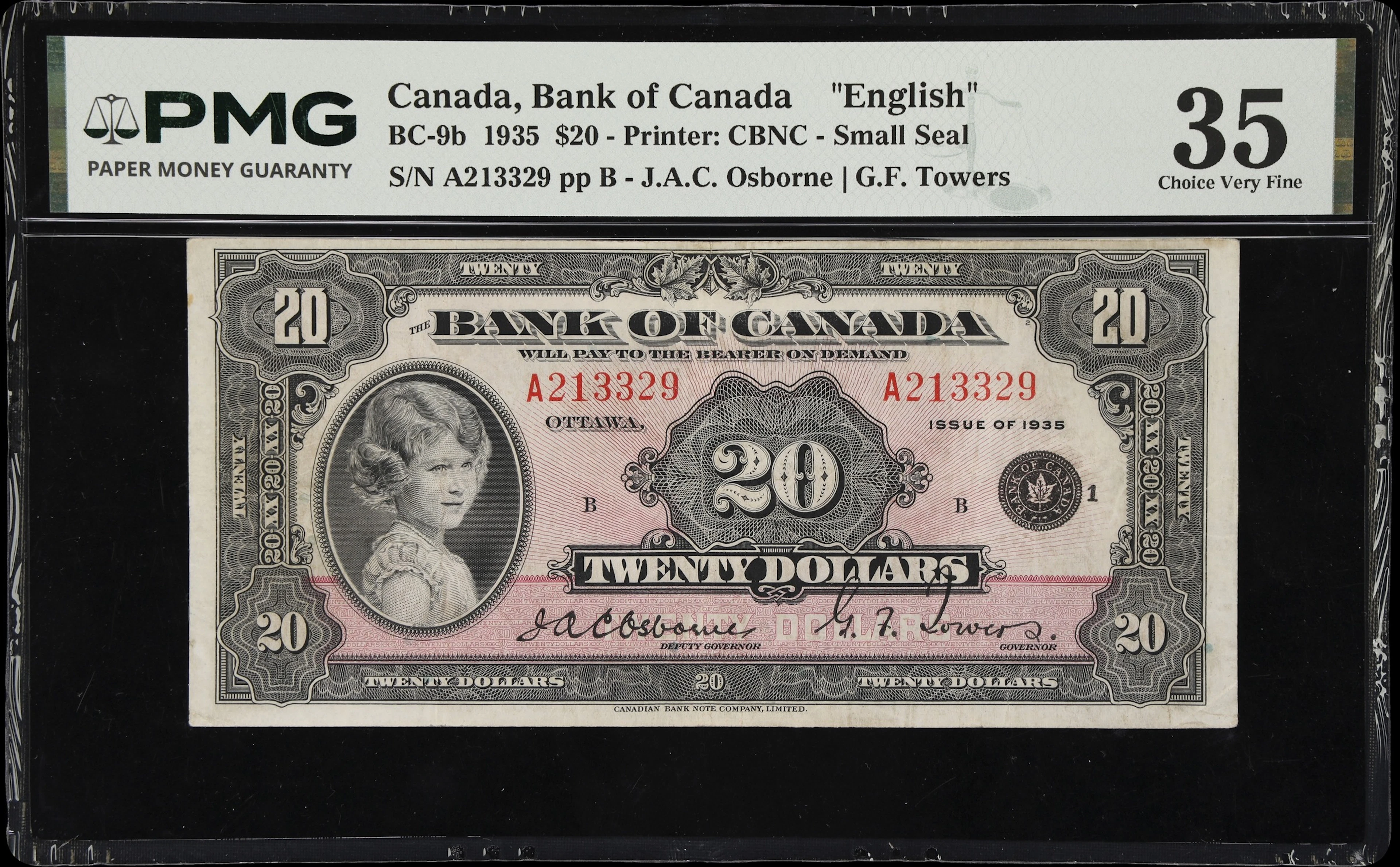 CANADA--BANK OF CANADA. Bank of Canada. 20 Dollars, 1935. BC-9b. English