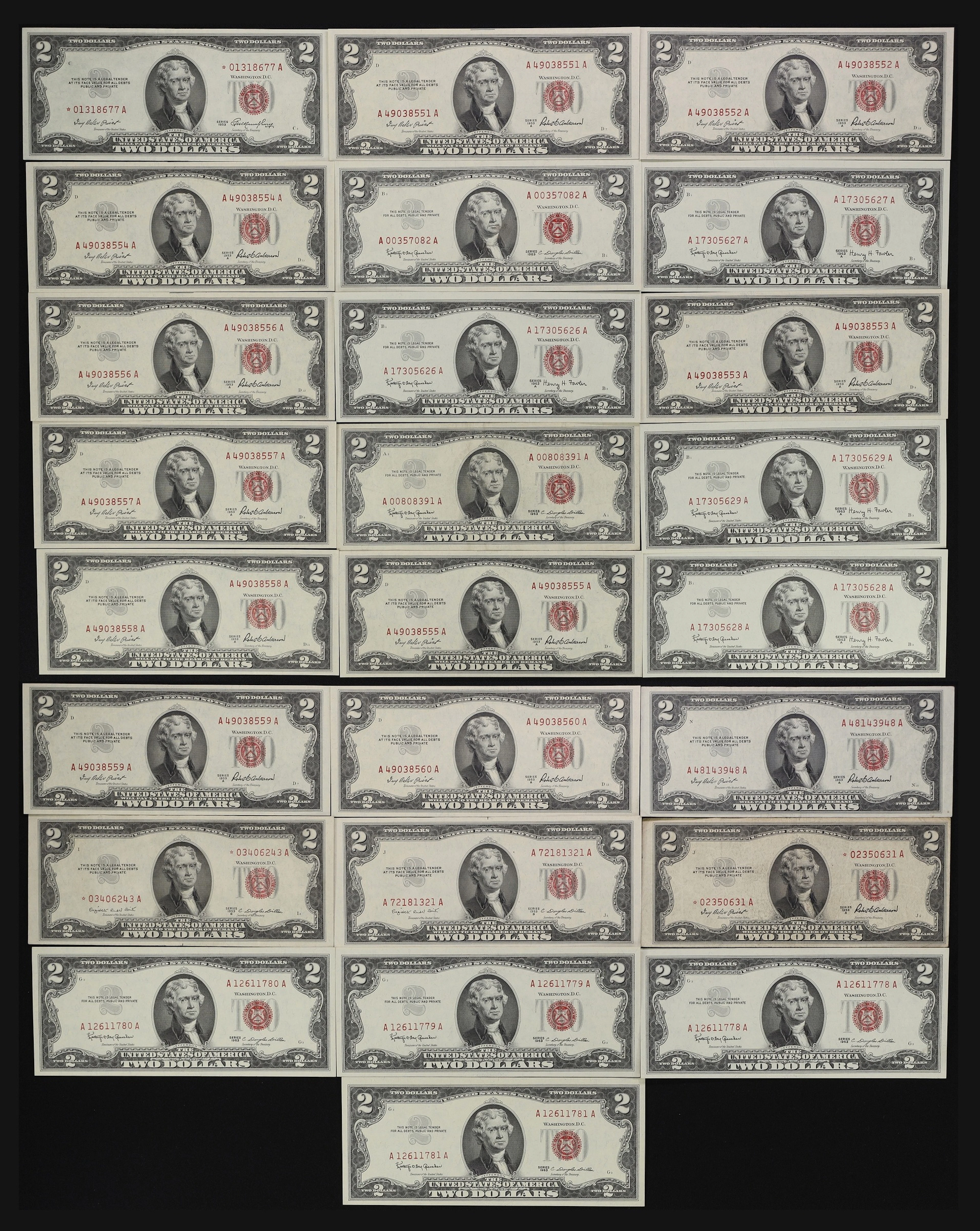 Lot of (25) Mixed Friedbergs. 1953 - 63A $2 Legal Tender Notes. Very