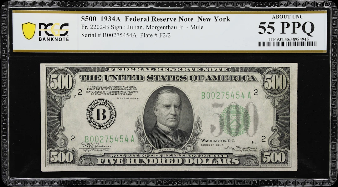 Fr. 2202-B. 1934A $500 Federal Reserve Note. New York. PCGS Banknote
