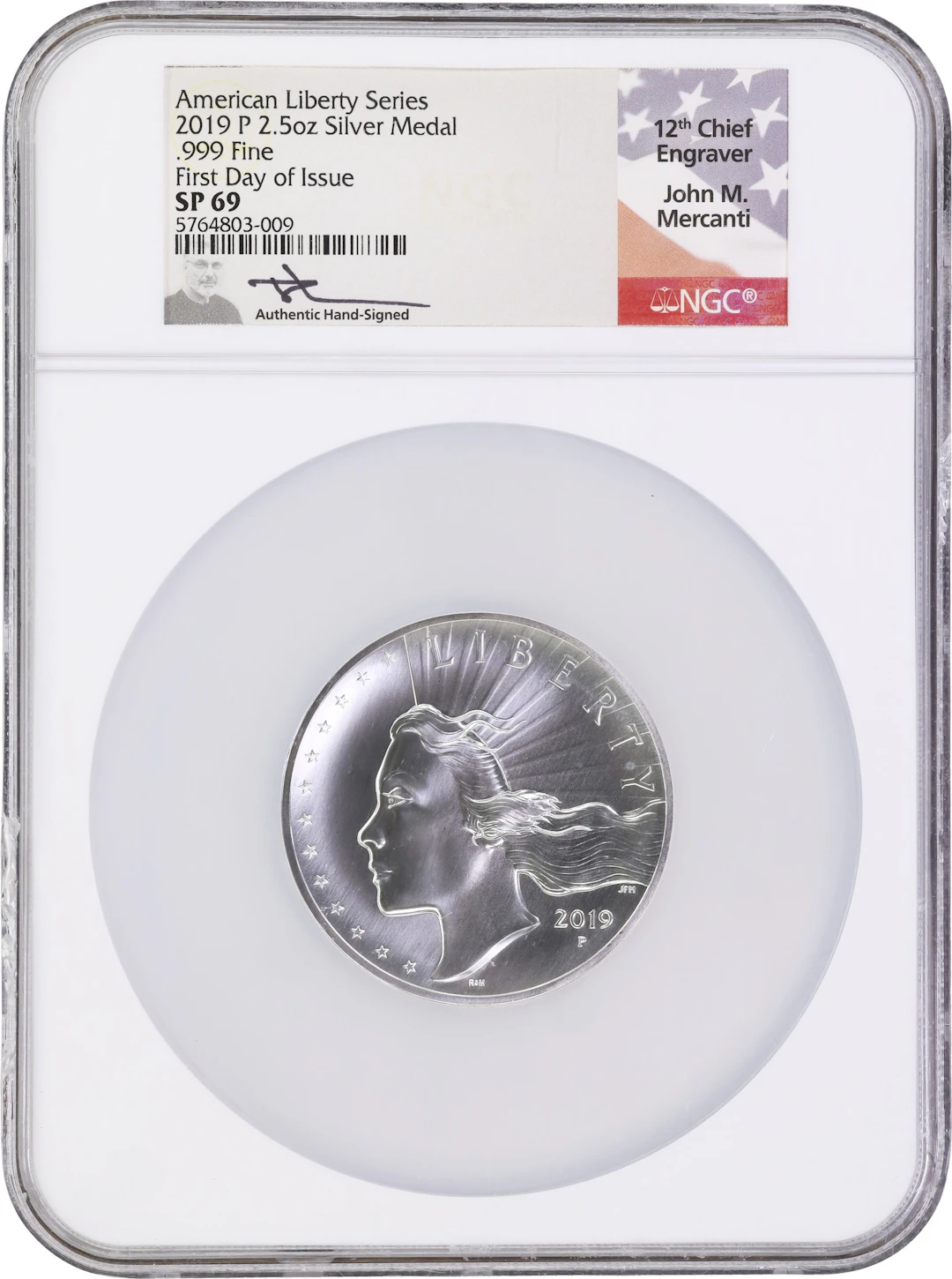 (2.5 oz, 77.76 g ASW). 2019-P American Liberty Series Silver Medal.