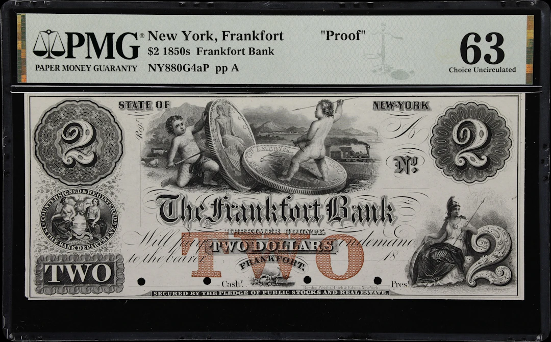 Frankfort, New York. Frankfort Bank. 18xx $2. PMG Choice Uncirculated