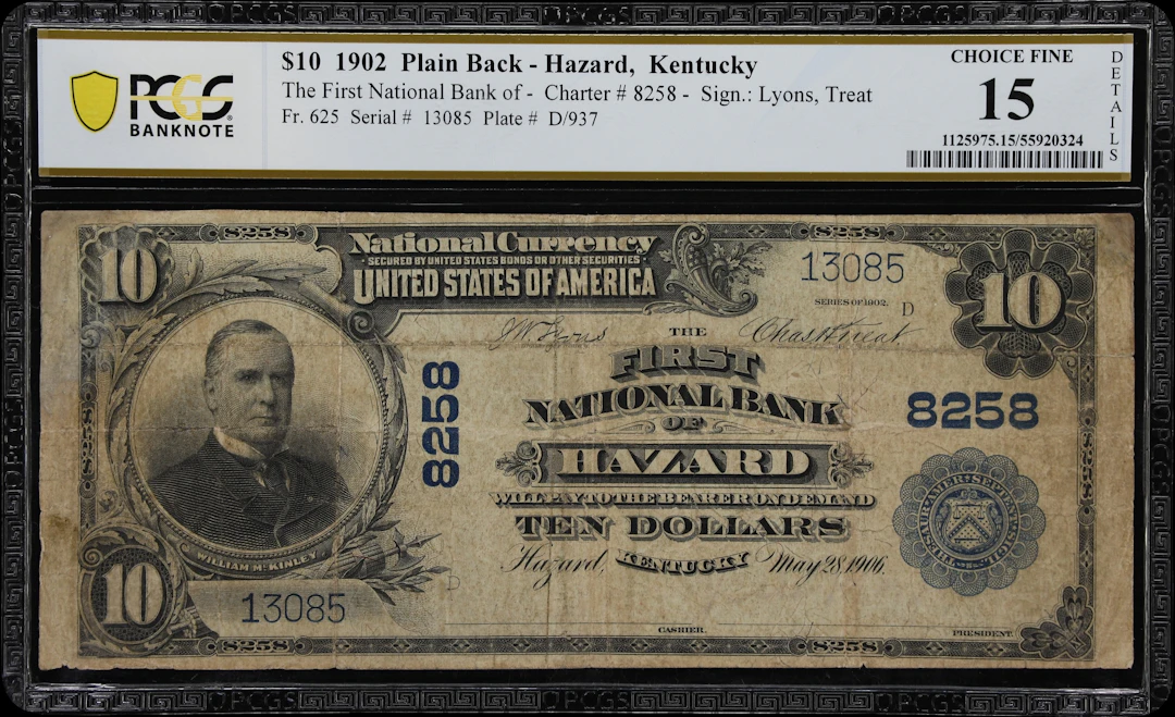 Hazard, Kentucky. $10 1902 Plain Back. Fr. 625. First NB. Charter