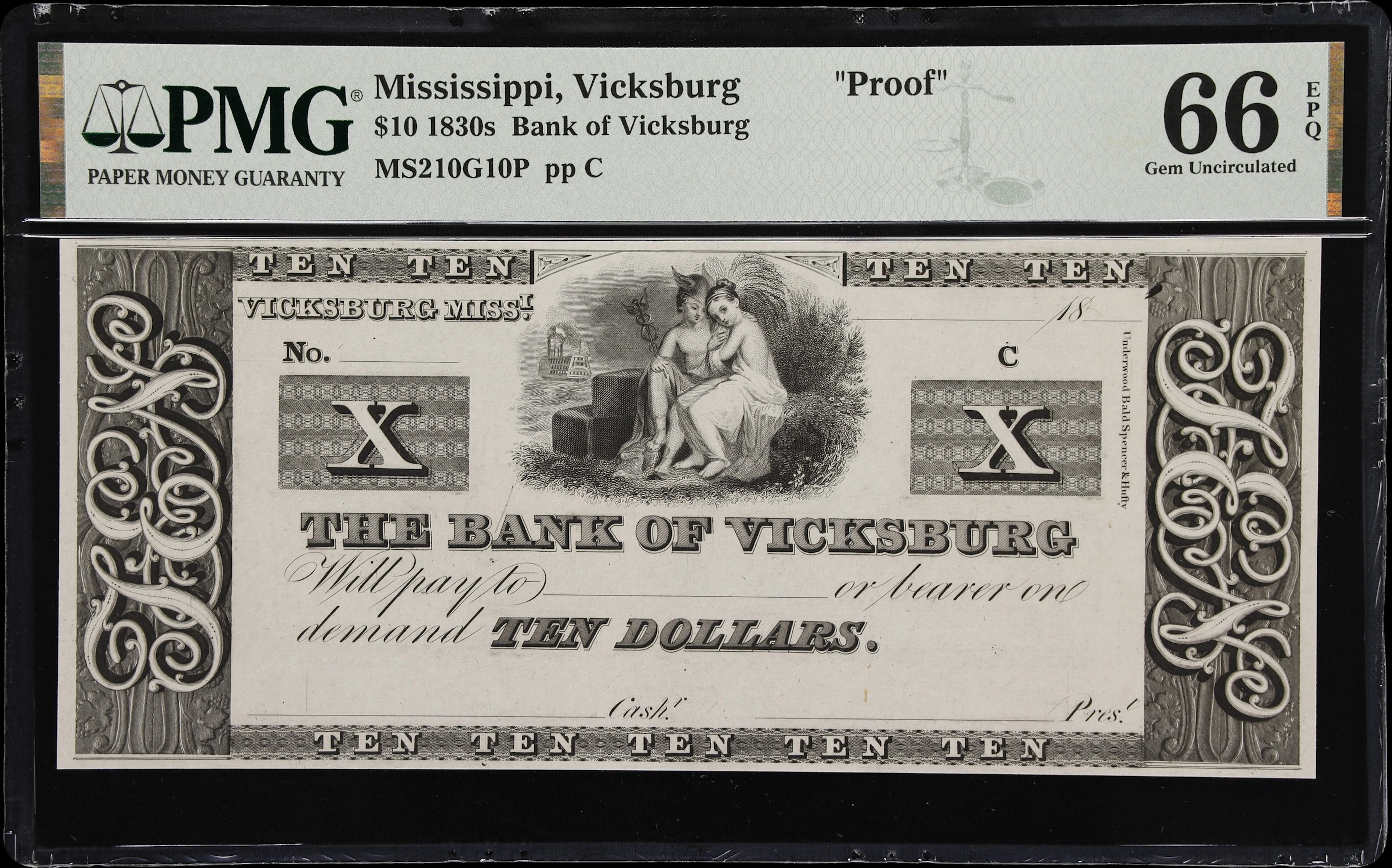 Vicksburg, Mississippi. Bank of Vicksburg. 18xx $10. PMG Gem Uncirculated