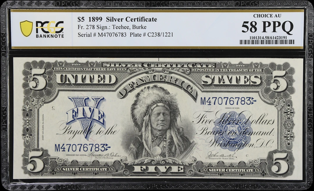 Fr. 278. 1899 $5 Silver Certificate. PCGS Banknote Choice About Uncirculated