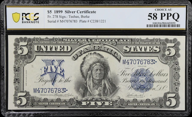 Fr. 278. 1899 $5 Silver Certificate. PCGS Banknote Choice About Uncirculated