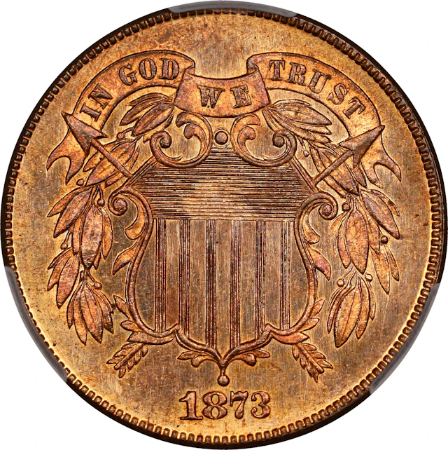 1873 Two-Cent Piece. Open 3. Proof-66 RD (CACG).